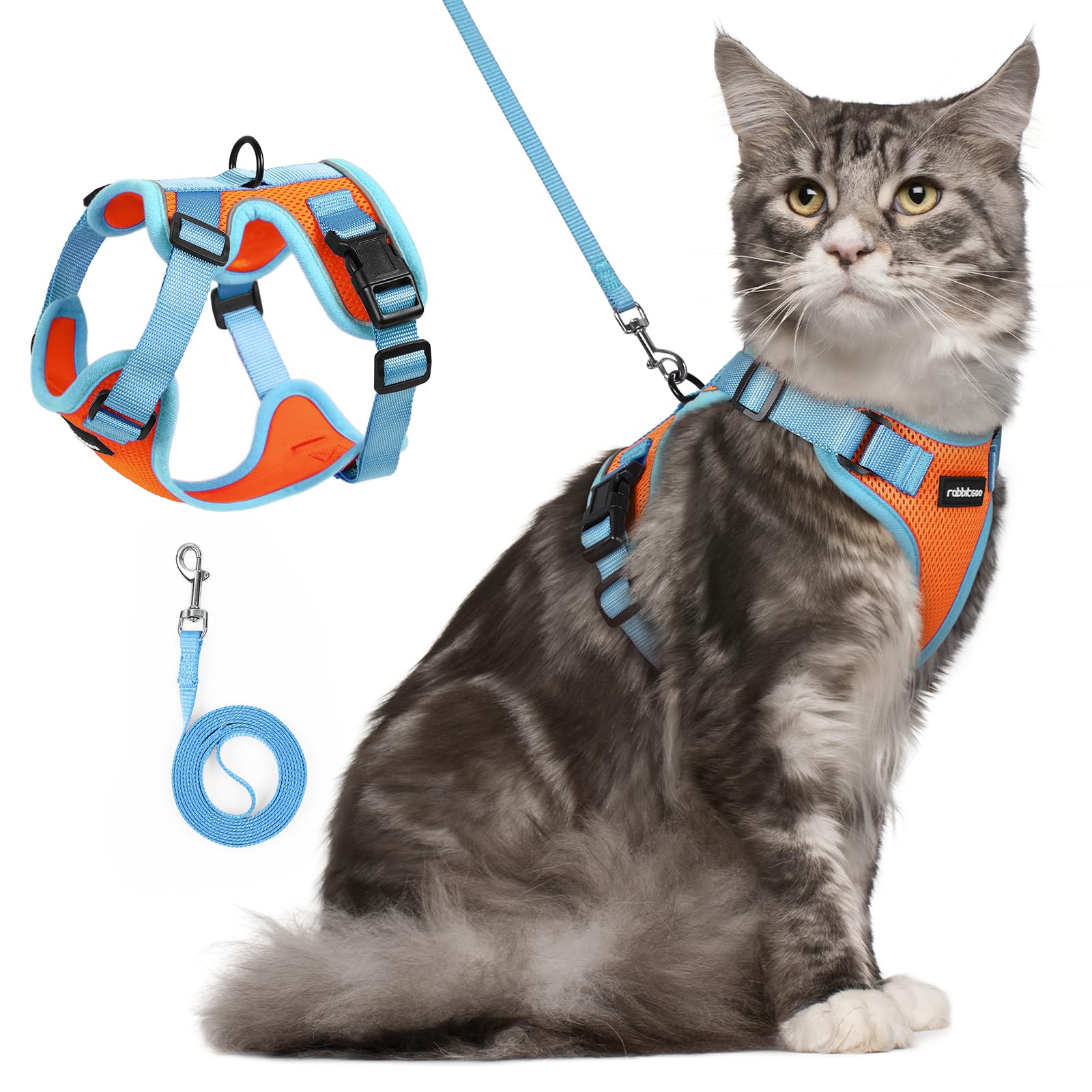 rabbitgoo Cat Harness and Leash Set, Escape Proof, Orange &amp; Light Blue