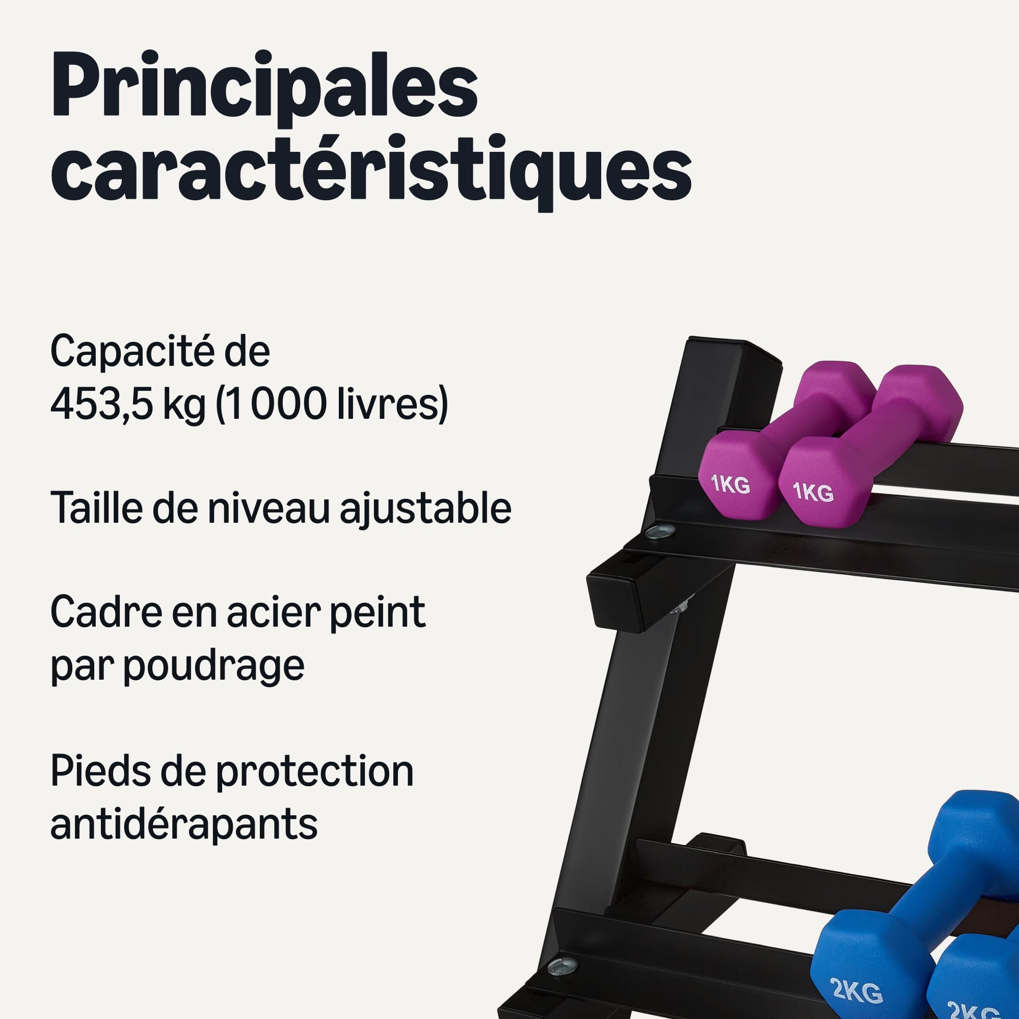 Amazon Basics Support d'haltères réglable à 3 niveaux, support uniquement, noir