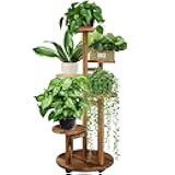 GEEBOBO 5 Tiered Tall Plant Stand for Indoor, Wood Plant Shelf Corner Display Rack, Multi-tier Planter Pot Holder Flower Stand for Living Room Balcony Garden Patio (Walnut)