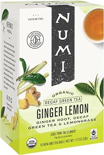 Numi Organic Ginger Lemon Decaf Tea, 16 Green Tea Bags, Micro-Plastic Free