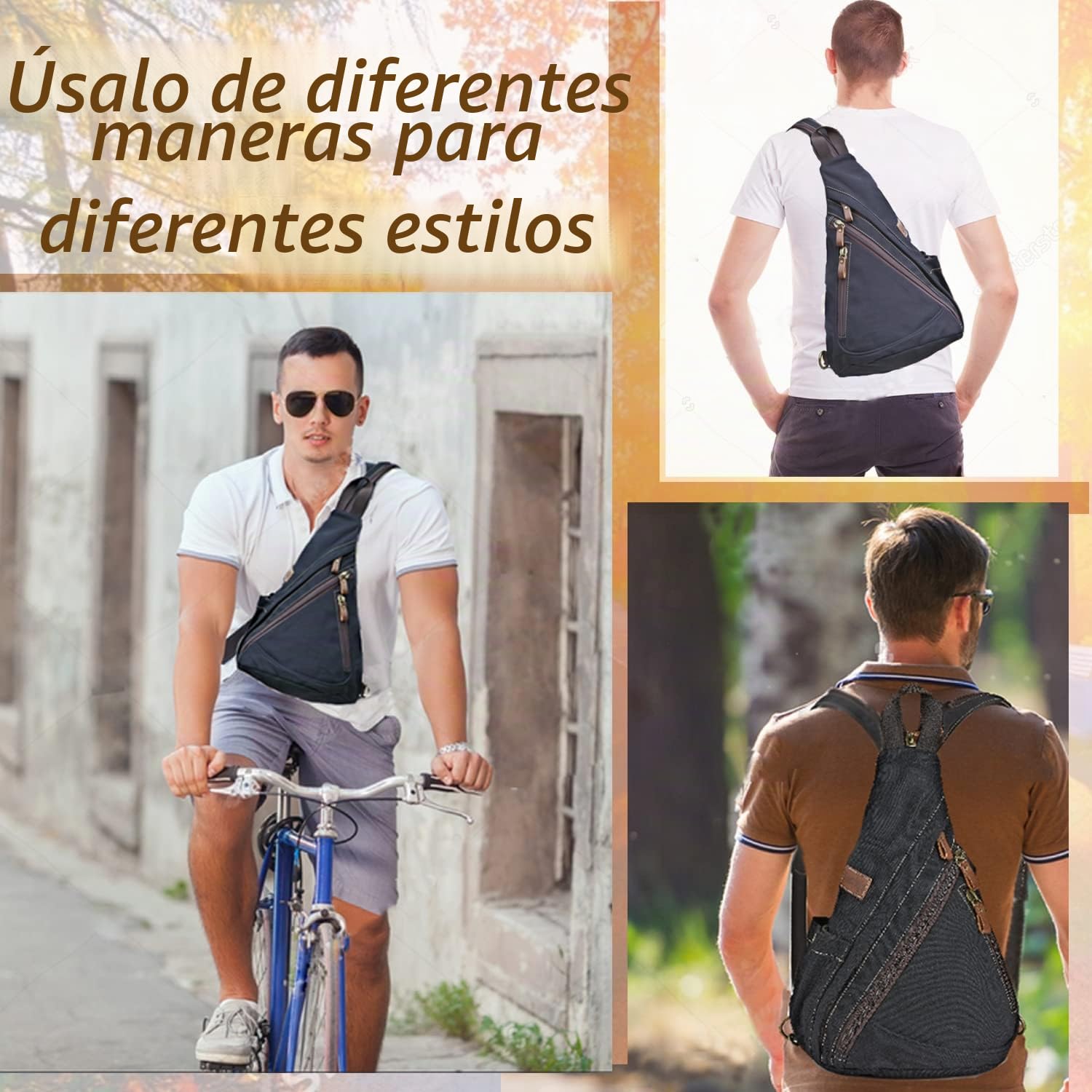 Bolso Bandolera de Lona Convertible, Bolso de Pecho, Mochila de Hombro, Mochila Casual para Hombre y Mujer, para Ciclismo al Aire Libre, Senderismo y Viaje (Negro)