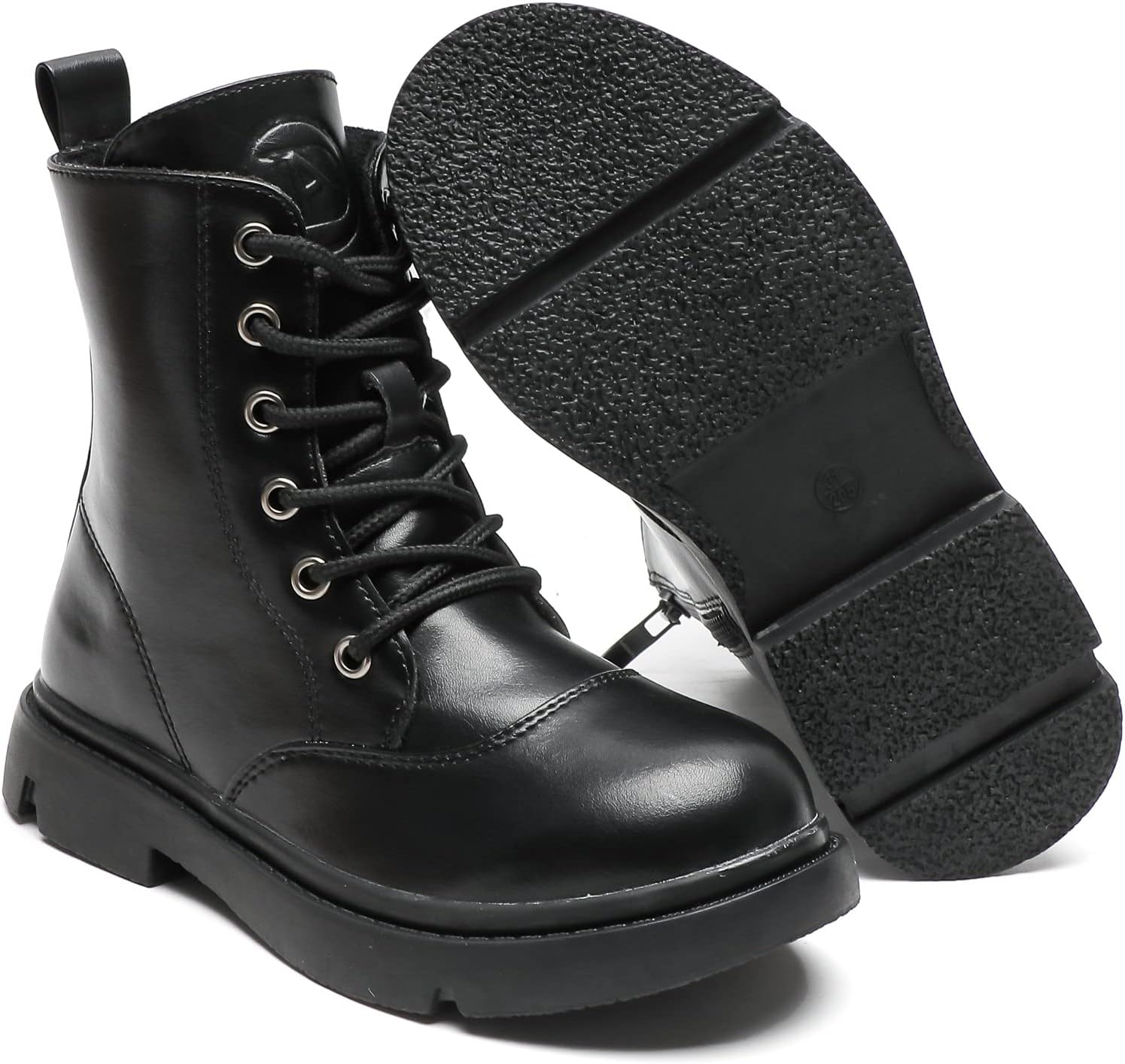 DADAWEN Boys Girls Waterproof Lace Up Glitter Mid Calf Combat Boots With Side Zipper for Toddler/Little Kid/Big Kid