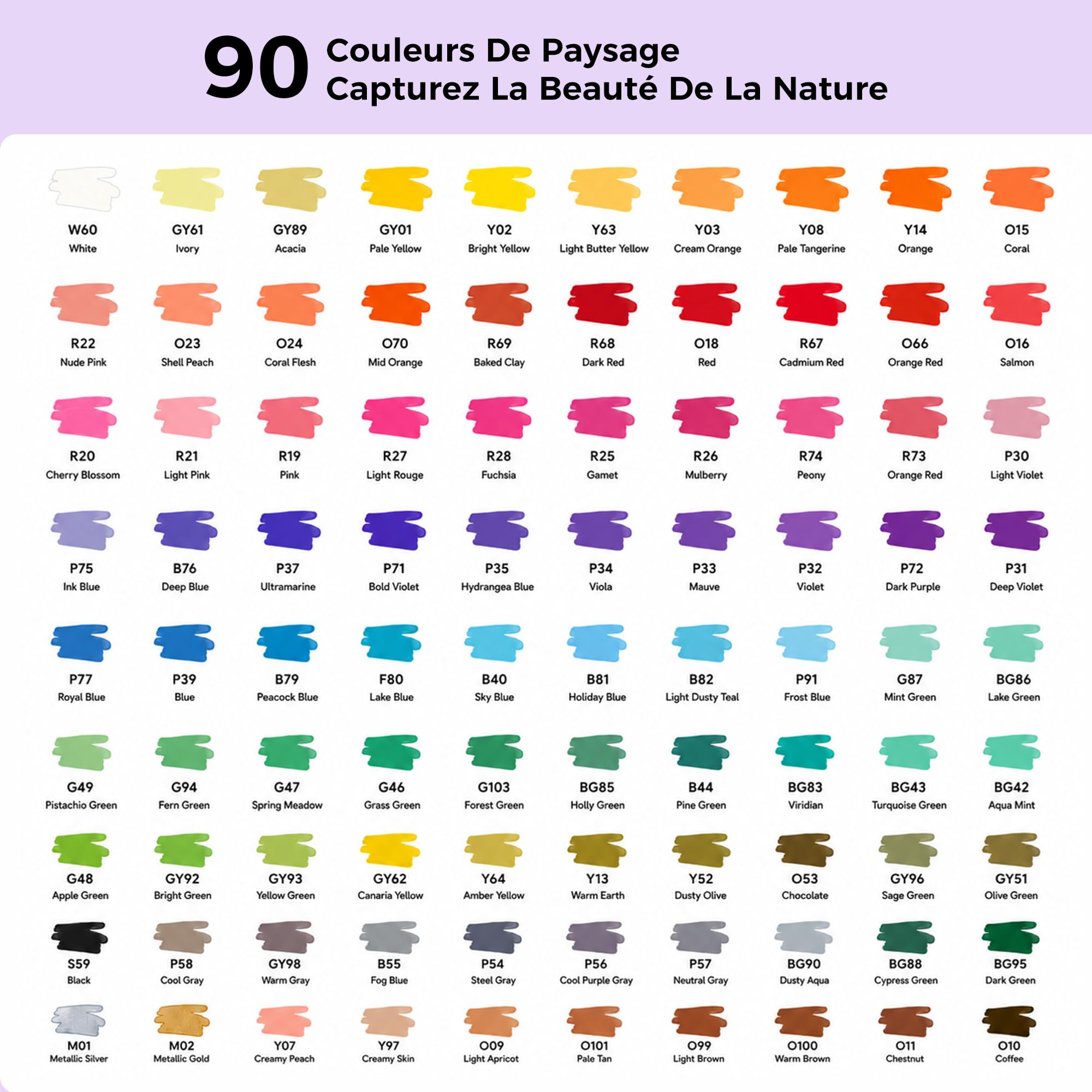 90 Couleurs Feutre Acrylique, Marqueurs Paysage & Nature à Pointe Pinceau & Encre Auto, Non-Toxique & Haute Couverture sur Verre, Bois, Toile, Tissu – Matériel Pro pour Artistes & Créatifs