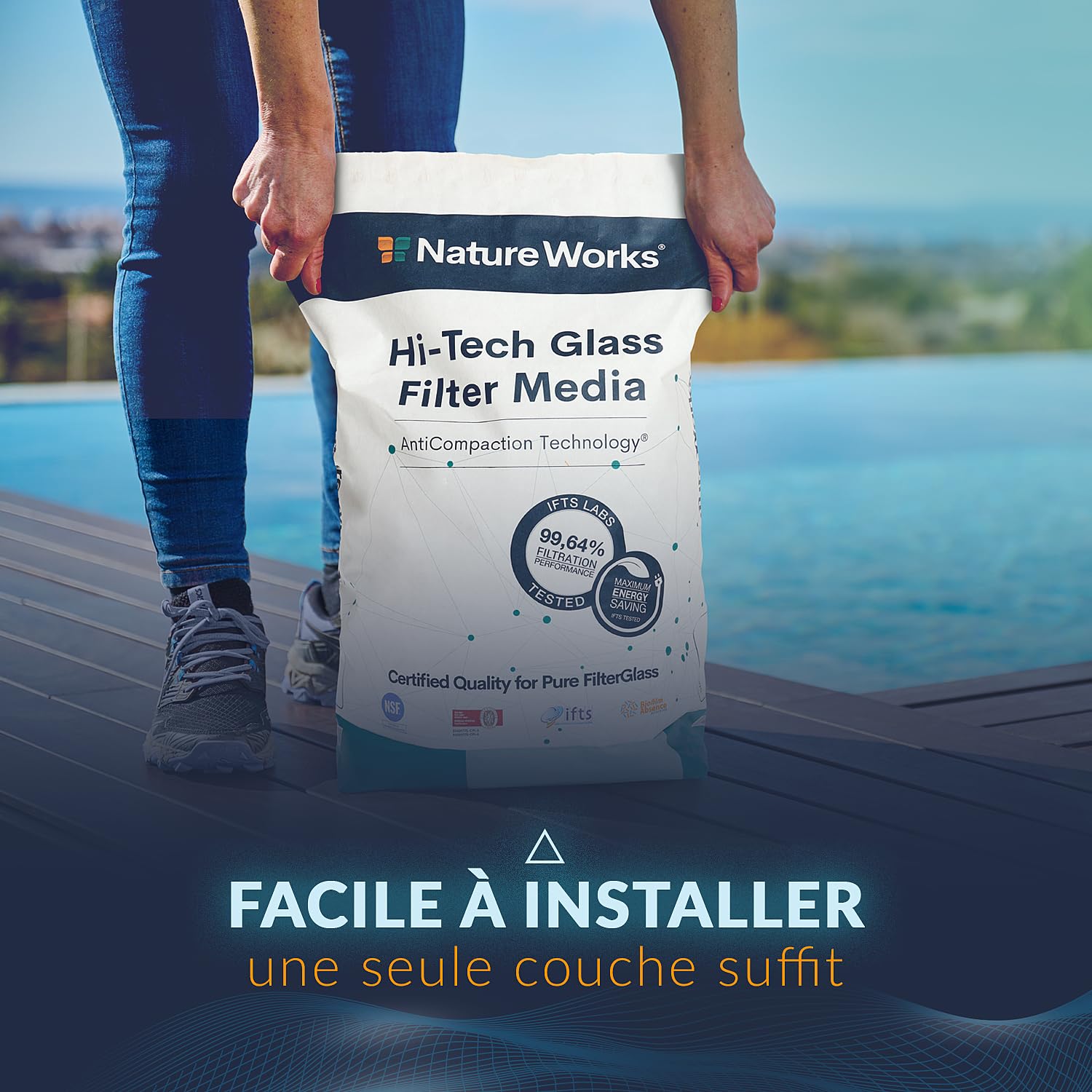 NATURE WORKS Hi-Tech Sable en verre fitrant pour piscine 20 kg