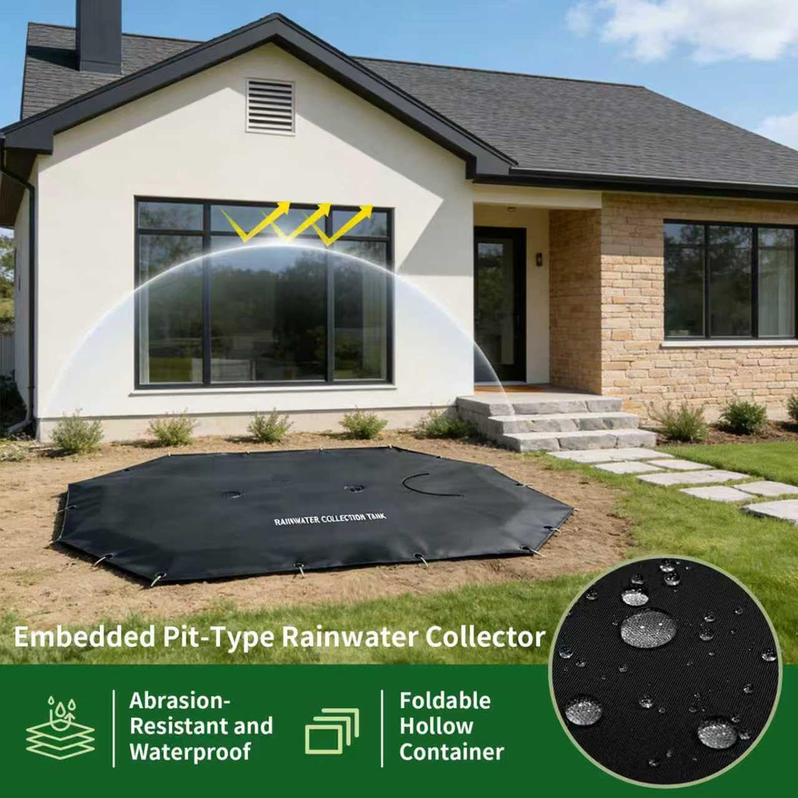 Sistema de recolección de agua de lluvia, almacenamiento subterráneo para agua de lluvia, colector de agua de patio trasero, para jardín, al aire libre, patio, terraza, entrada, pasarela de riego