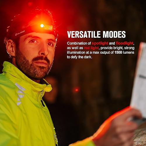 Miniatura 4 de OLIGHT Array 2 Pro - Linterna frontal de 1500 lúmenes con opción de luz roja con luz giratoria de 400 lm recargable COB luz de trabajo con base