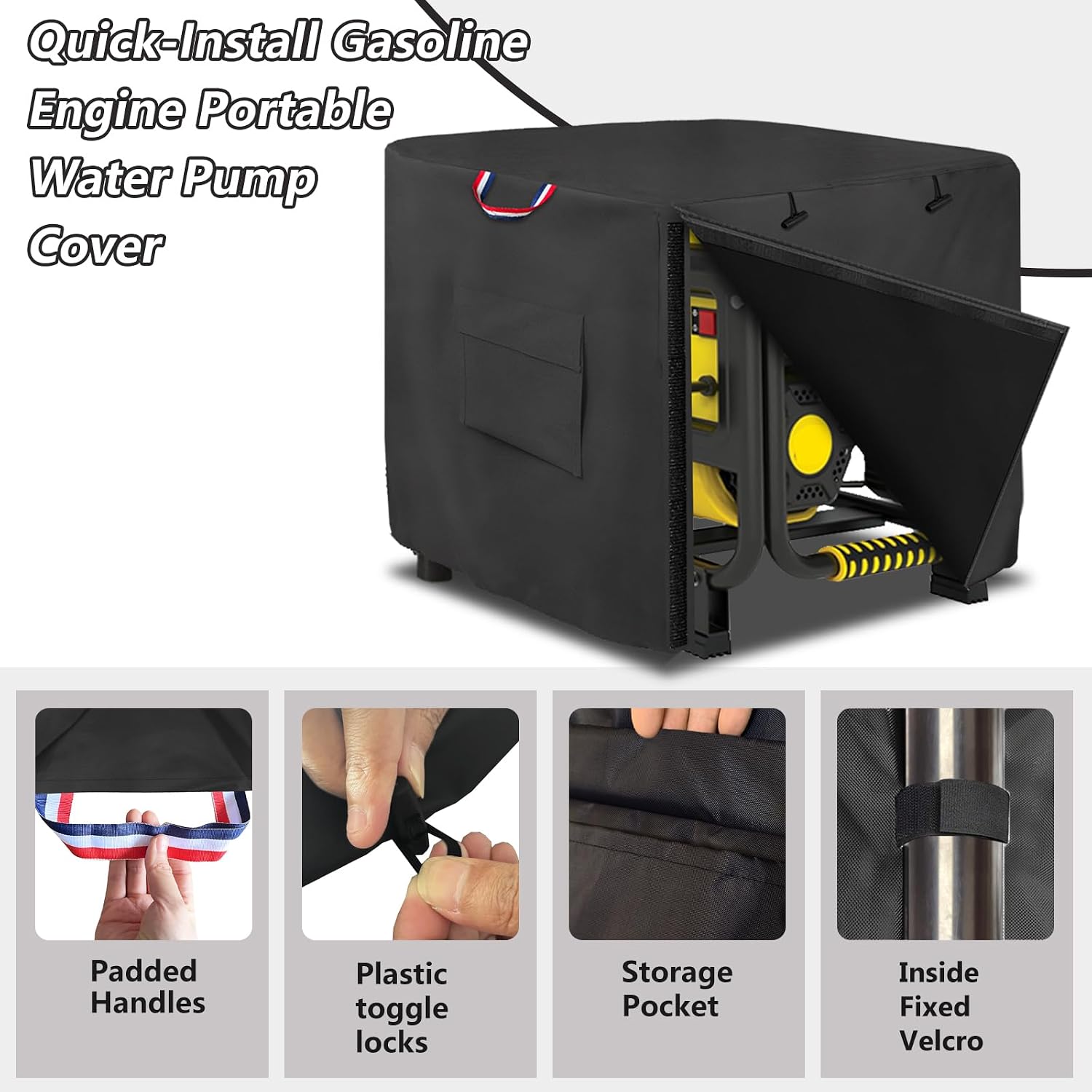Gasoline Engine Portable Water Pump Cover, Gas Powered Water Pump Cover, Suitable for most models of Semi Trash Water Transfer Pump, Full-Length All Weather Water Pump Covers Accessory image 4