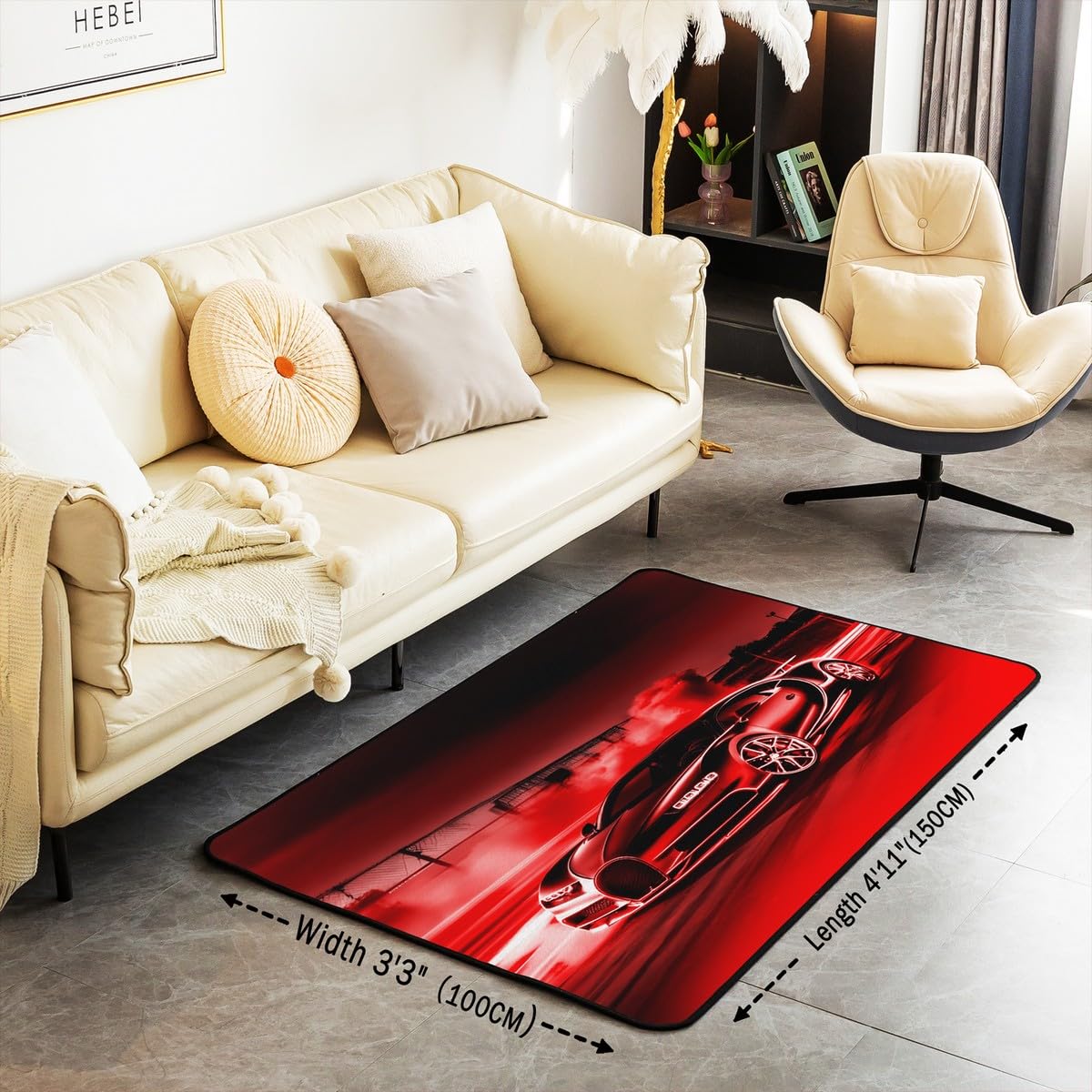 Homemissing Rennwagen Modern Teppich Jungen Mädchen Sportwagen Teppich 100x150cm atmungsaktive weiche rote Schwarze Ombre Wetterfest Extreme Sports Dekor