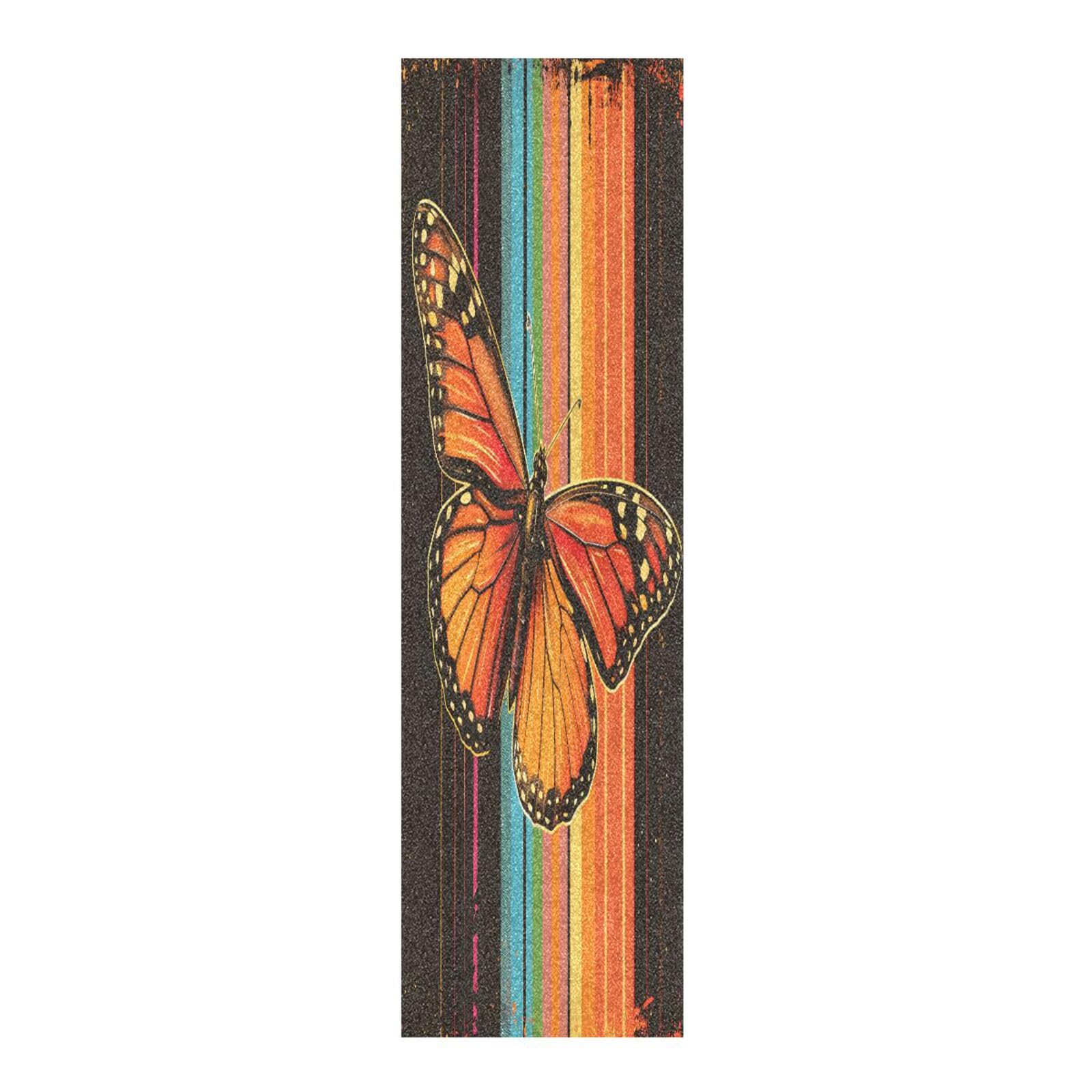 CEBUGI Orange Butterfly Skateboard Grip Tape 44x10in Waterproof Tear-Proof Longboard Grip Tape Bubble Free Non-Slip Scooter Grip Tape for Girls Boys