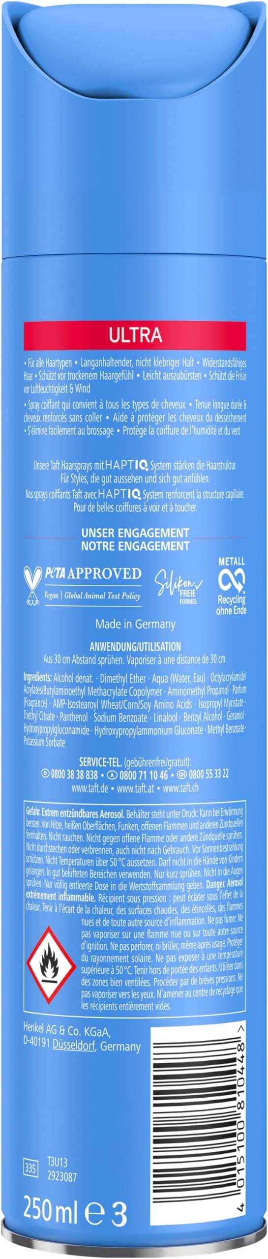 Schwarzkopf Taft Haarlack Ultra (12x 250ml), Haltegrad 4 Haarstyling, Haarspray für alle Haartypen, gestärktes Haar, vegane Formel*