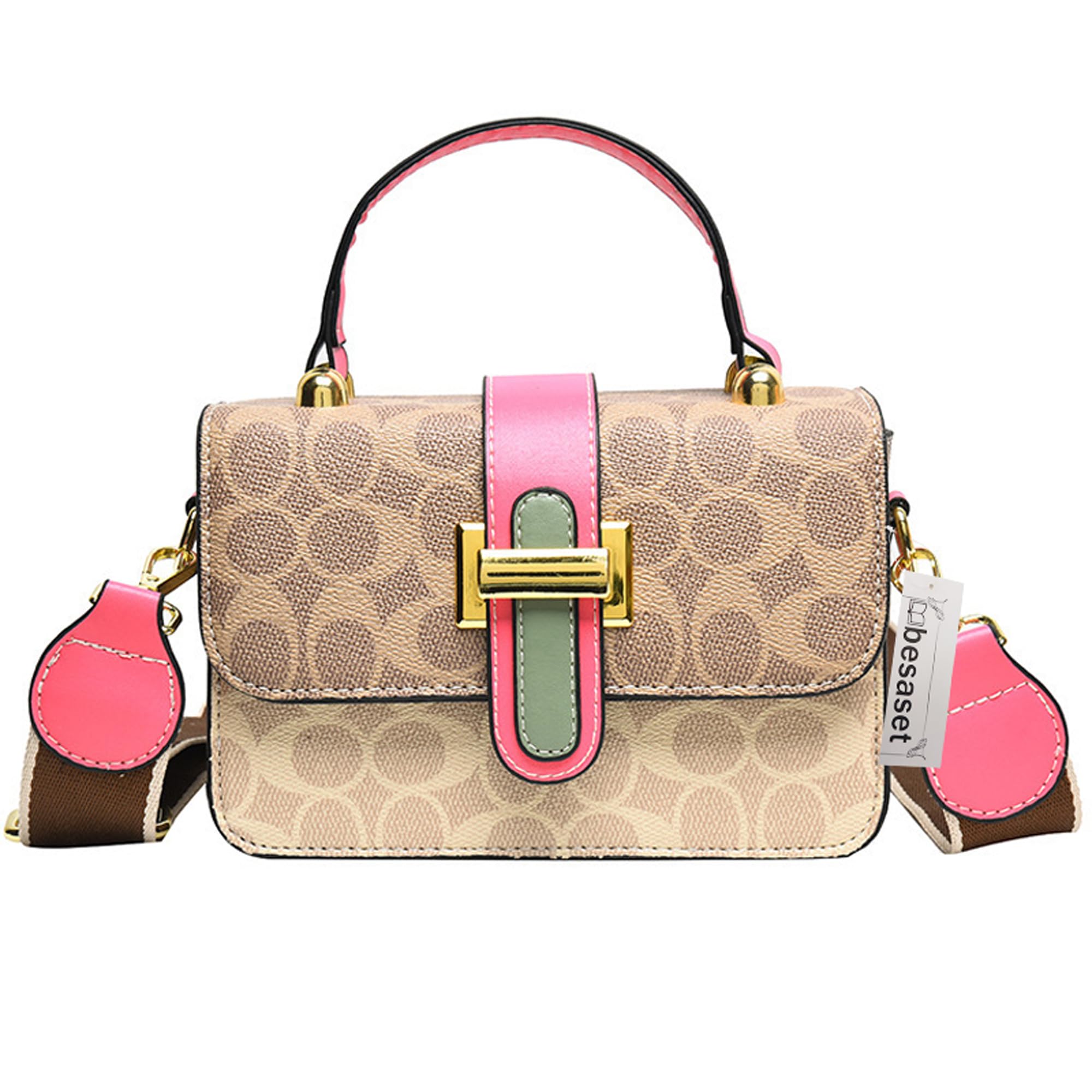 besaset Small Crossbody Bags for Women - Artificial Leather Purse Handbag - Fashion Design - Golden Buckle (C)