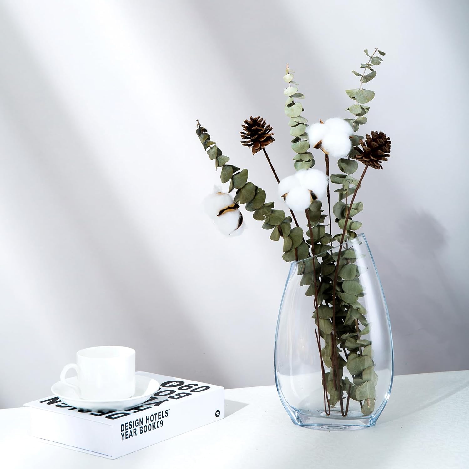 Angled Rim Clear Glass Vase for Centerpieces, Decorative Vase for Wedding centerpieces, Parties, Living Room, Dining Table, Entryway, Home Decor, Shelf, Office (7" W X 12" H)