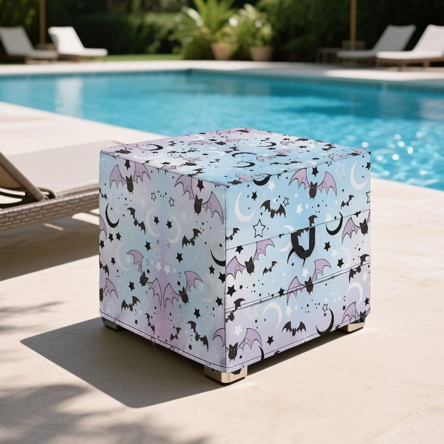 Halloween Moon Bat Ottoman Cover Patio Slipcovers with Non Slip Bottom Footrest Sofa Stool Cover Footstool Protector Furniture Protector Machine Washable