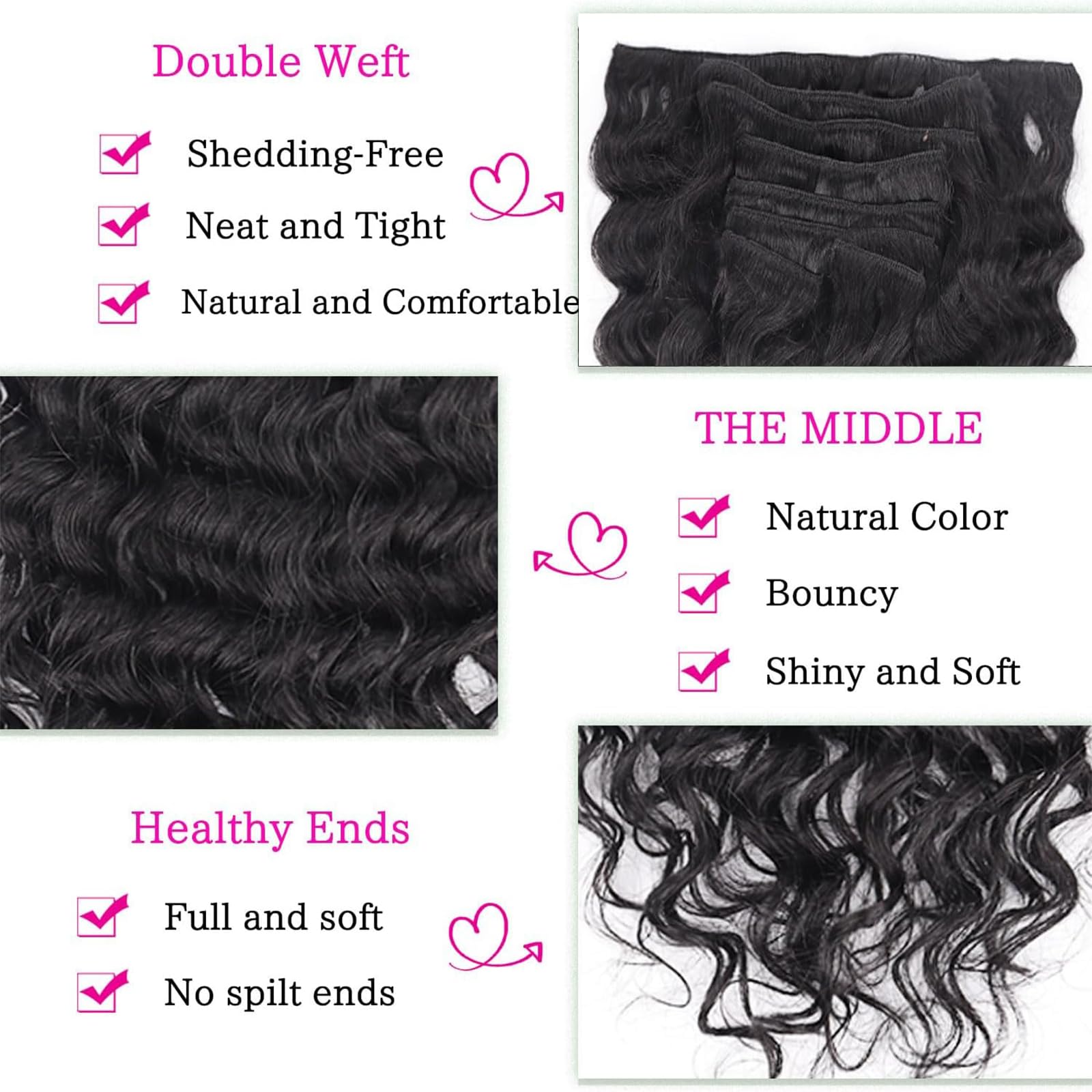 20 Inch Deep Wave Clip in Hair Extensions Real Human Hair for Black Women Full Head 8A Brazilian Real Hair Yaki Human Hair Clip ins Natural Color 6 pcs 16 clips - Image 4