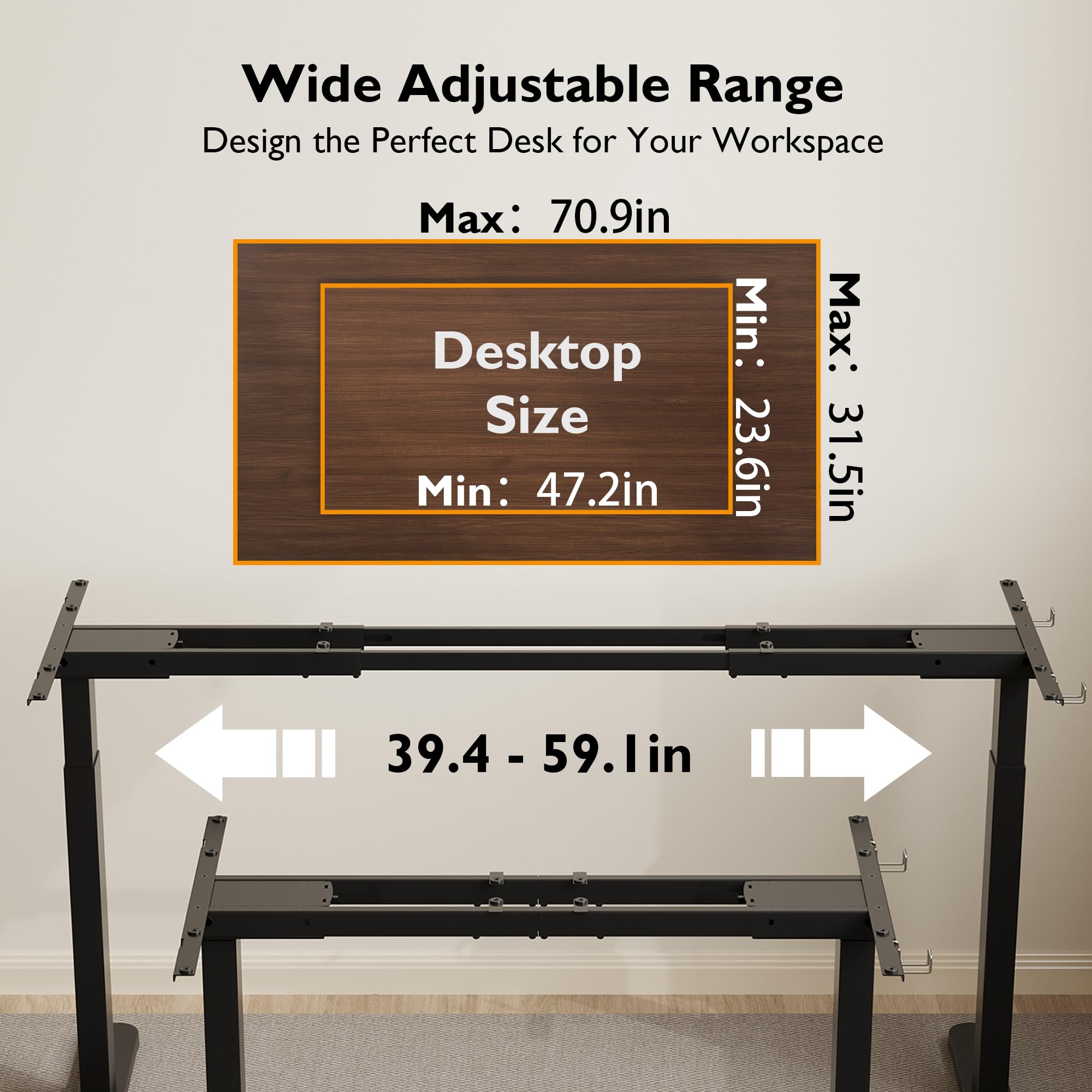 BONTEC Electric Standing Desk Frame Height Adjustable Sit Stand Desk Base Ergonomic Dual Motor — view 4