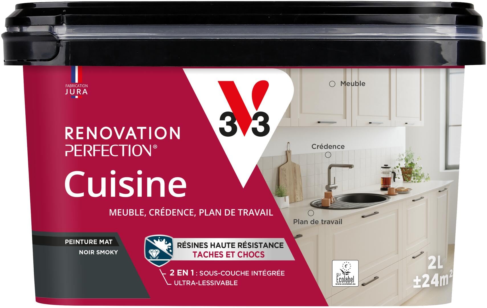 V33 Peinture de rénovation cuisine, Rénovation perfection Noir smoky mat 2L
