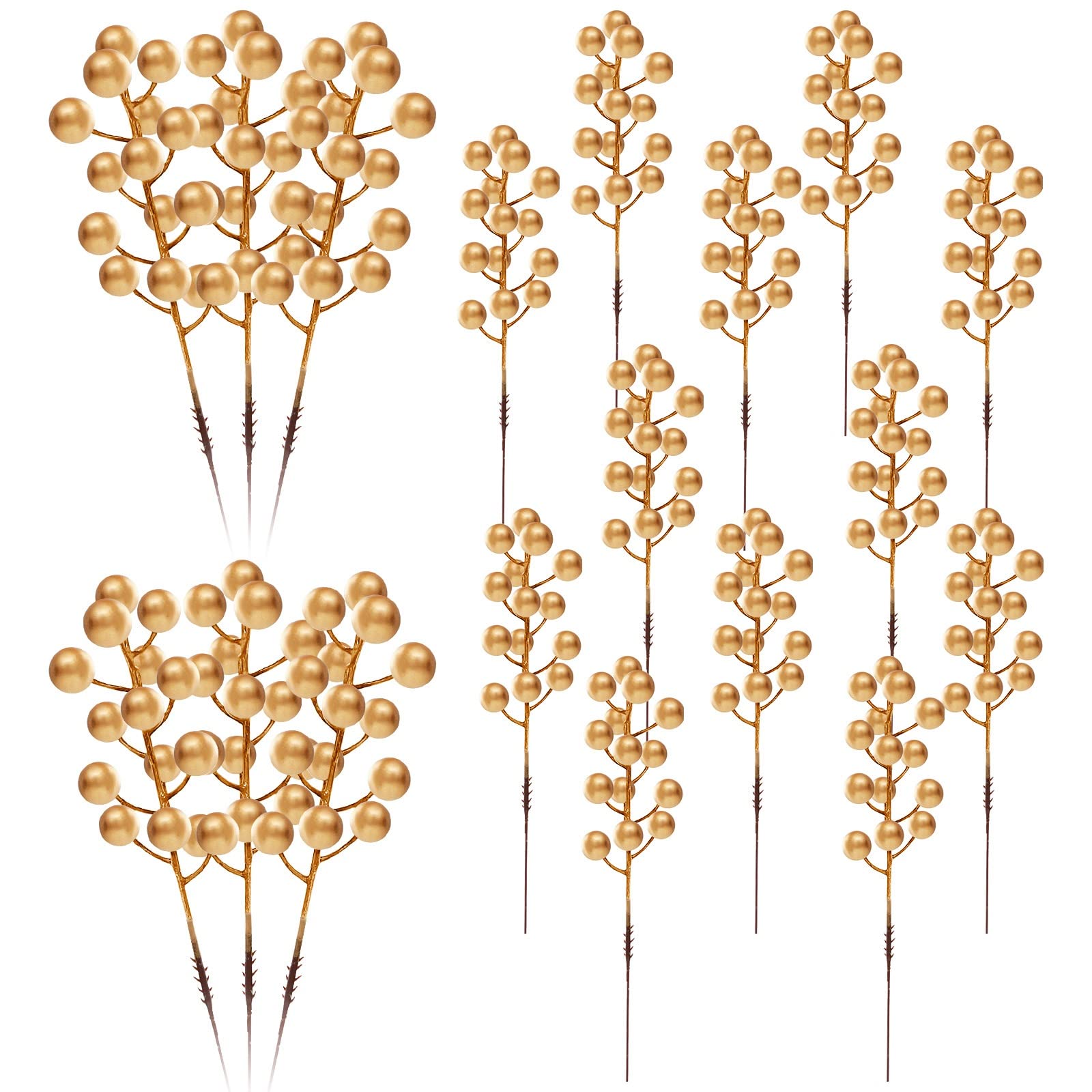 Tmflexe 20Pcs Gold Berries Stems Christmas Artificial Pine Picks Artificial Plants Small Pine Picks for Christmas Flower Arrangements Wreaths and Festival Holiday Home Decor, Christmas Decorations