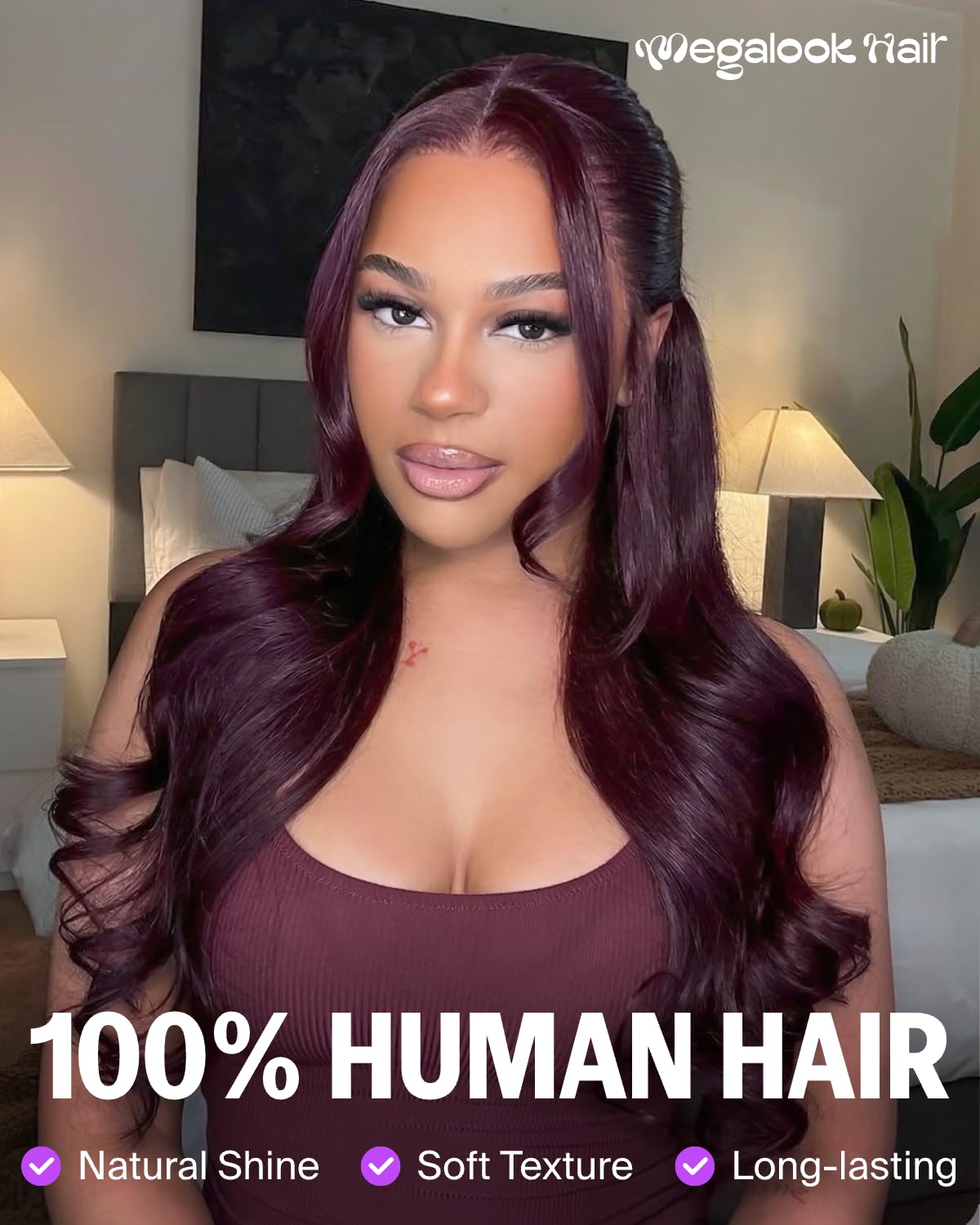 Wear and Go Glueless Wigs Human Hair Pre Plucked Pre Cut 220% Density 6x5 Lace Closure Straight Wigs 99J Burgundy Wig Human Hair Glueless Purple Wig 24 Inch