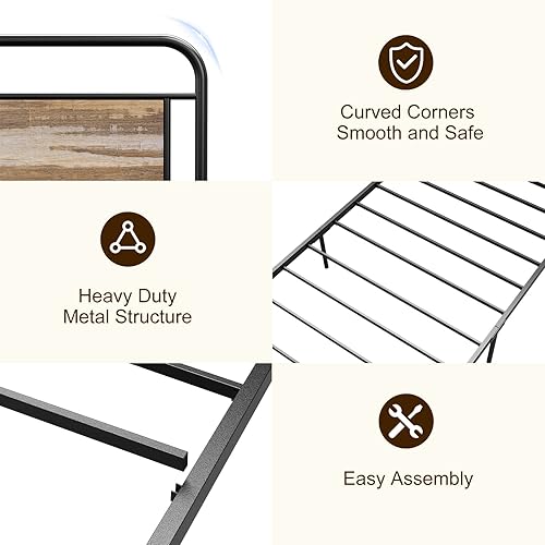 Miniatura 6 de IKIFLY Base de cama de metal individual XL estribo de madera industrial base de colchón con almacenamiento debajo de la cama soporte de listones de