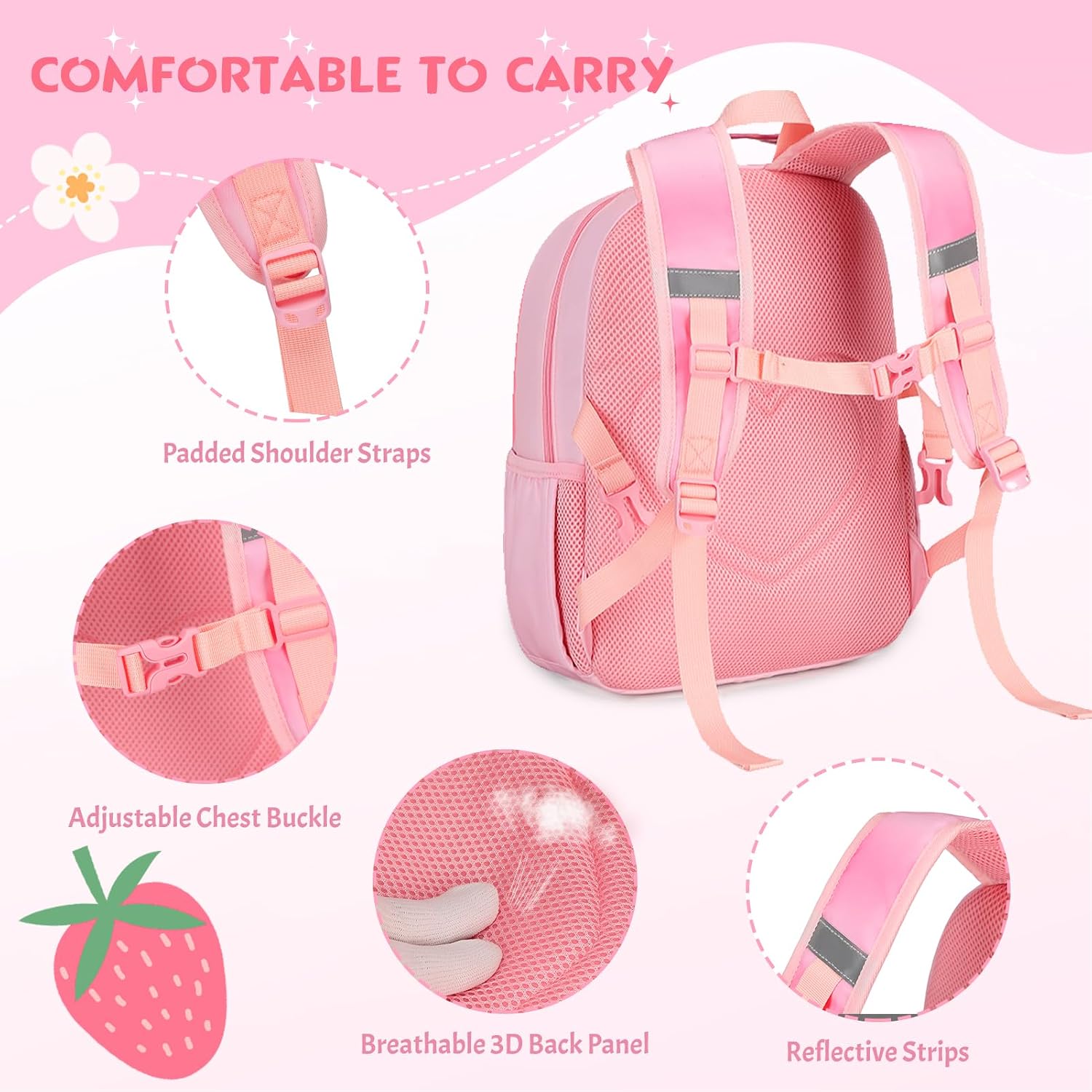 Kids Backpack for Girls 5-8, 4PCS Toddler Backpack with 13oz Kids Insulated Water Bottle, Lunch Box and Pencil Case, Girls Bookbag Schoolbag for Primary Kindergarten Elementary School