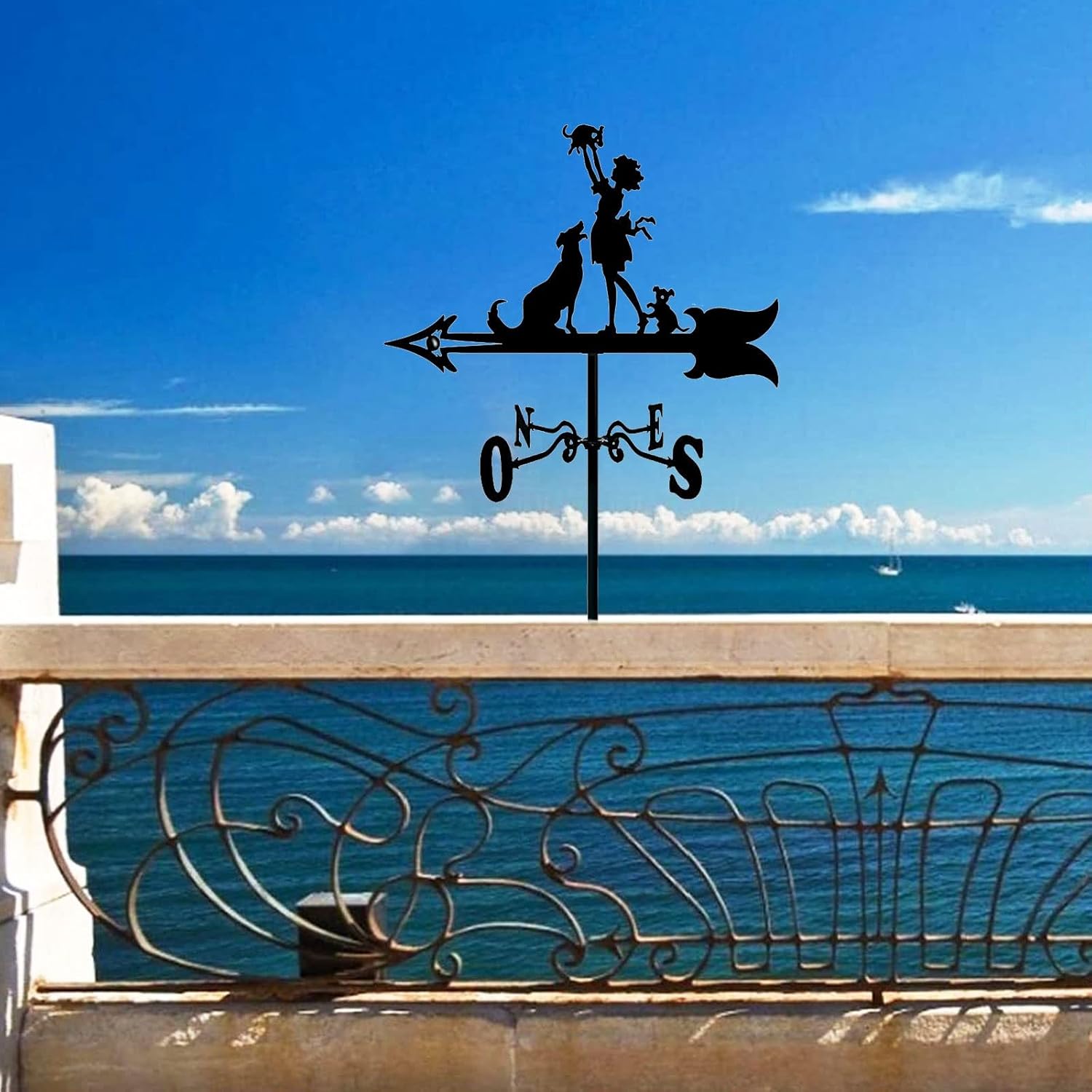 ANCHA Weather Vane Girl and Dog Weathervane for Roof - Metal Weather Vane with Girl and Dog Ornament Wind Direction Indicator, for Outdoor Bracket Decor Craft