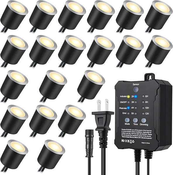 SMY Lighting Dimmable LED Deck Lights with Timer and Photocell Sensor and Protecting Shell φ32mm,20Pack Outdoor LED Smart Deck Lighting IP67 Waterproof for Garden,Yard Stair, Patio, Floor Decoration