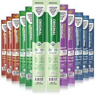 Mission Meats Variety Pack with Certified Organic Beef, Grass Fed, Free Range Turkey, and Cracked Pepper Pork – Gluten & Sugar Free, Whole 30 & Paleo Friendly, Delicious and Family Friendly (12 Count)
