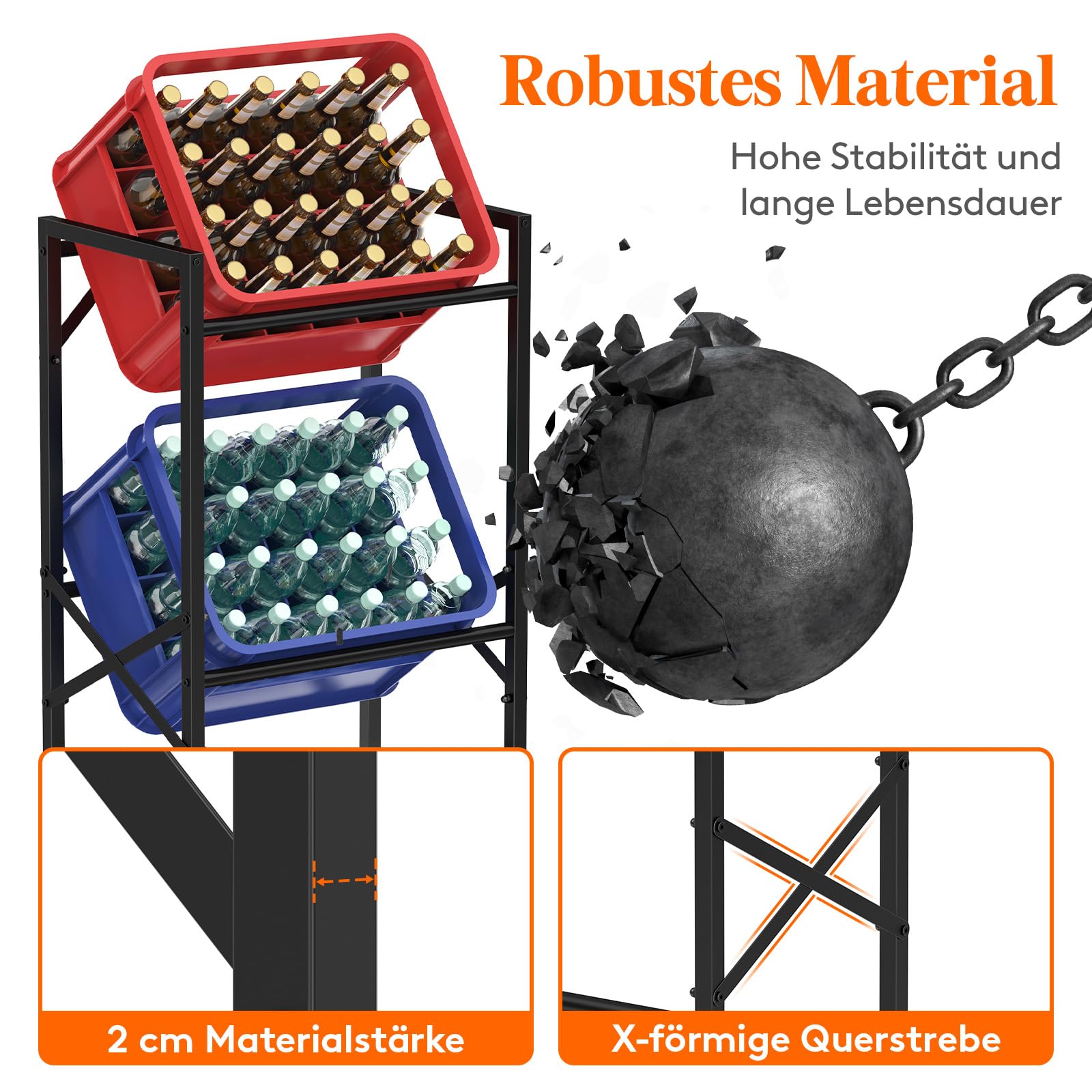 Lifewit Getränkekistenregal 3 Kisten mit Räder, Stabil Kistenregal Metall | trag. 450kg, Bierkisten Regal, Getränkeregal, Wasserkasten Regal, Kastenregal für Bier Getränke Wasser Gemüse Obst
