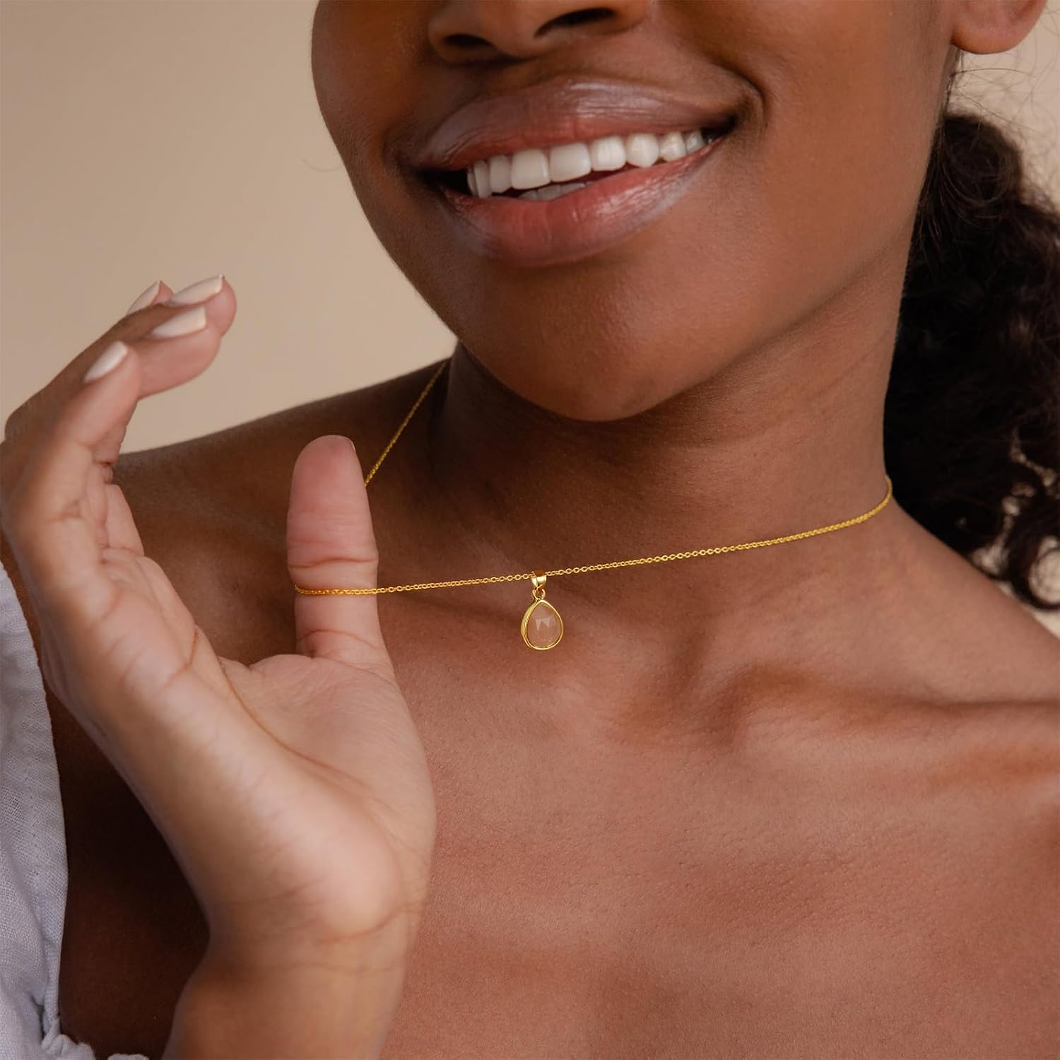 KissYan Gemstone Necklace for Women, 14K Gold Plated Crystal Teardrop Pendant Choker Natural Healing Stone Jewelry Gift - Image 3