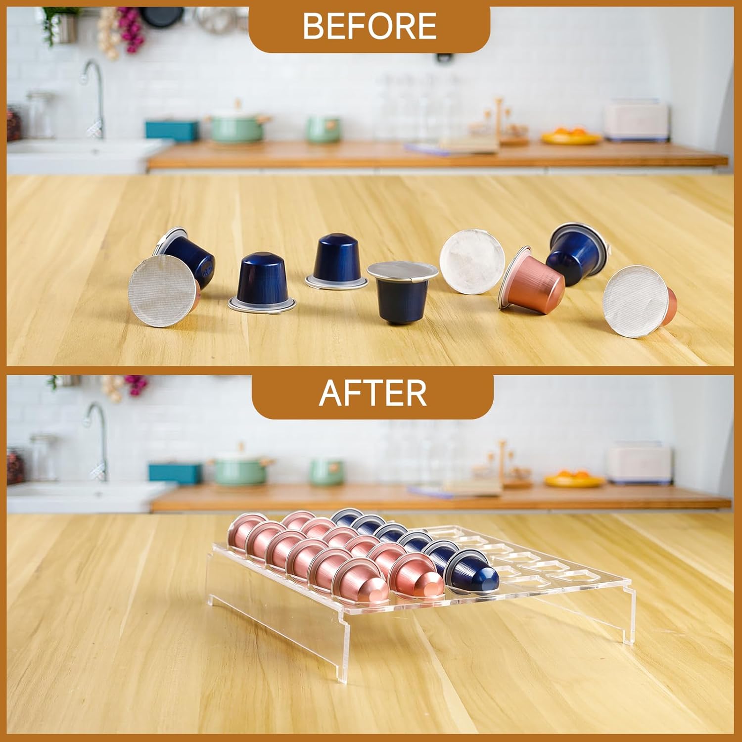 Acrylic Coffee Pod Holder for Nespresso OriginalLine Capsules 2 PCS 60 Pods Capacity for Kitchen Home Office Coffee Bar Countertop Drawer Storage Organizer