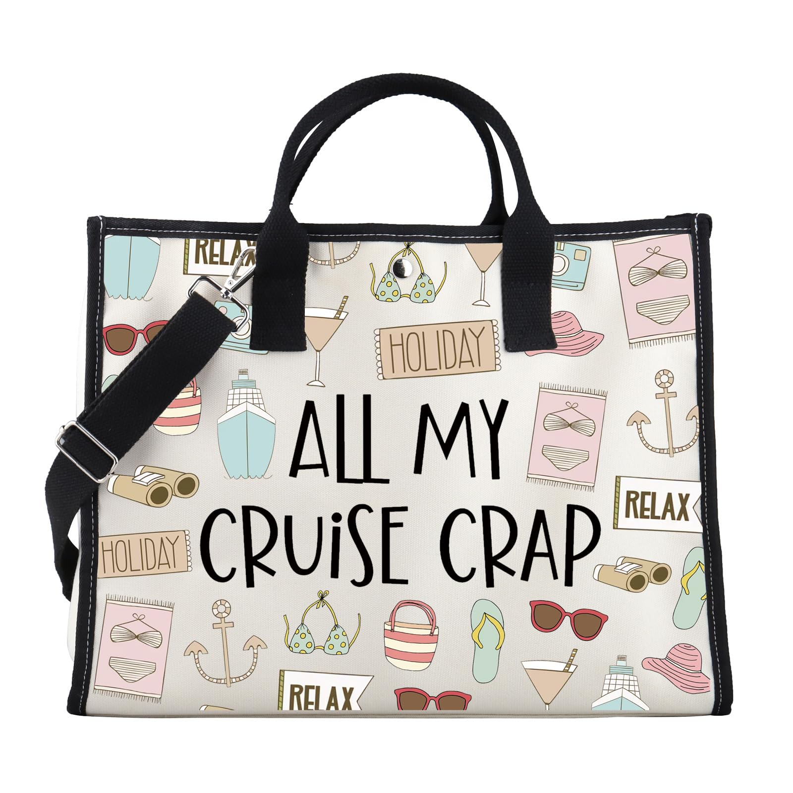 FOTAP Cruise Vacation Tote Bag All My Cruise Crap Tote Bag Summer Vacation Travel Gift