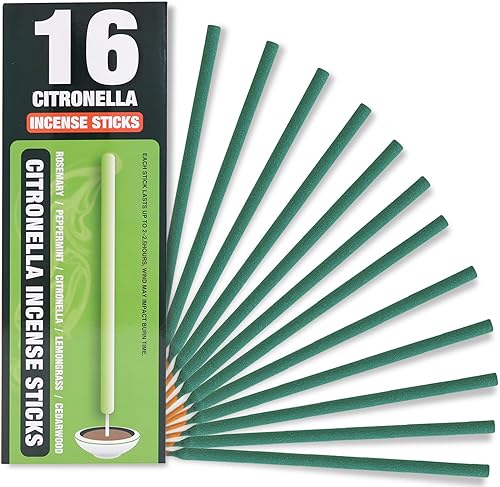 Varillas de incienso de citronela para exteriores, protección de 2.5 horas, 16 varillas por caja, varillas de citronela para campamento, patio, etc