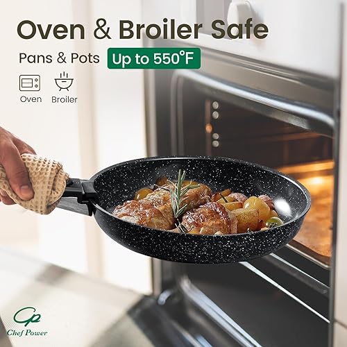 Miniatura 6 de Chef Power - Juego de ollas y sartenes antiadherentes de cerámica de 19 piezas con mango desmontable, juego de ollas y sartenes apto para inducción,
