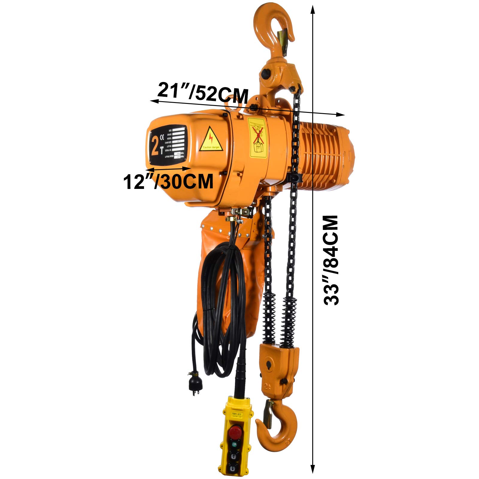 VEVOR Polipasto Eléctrico de Cadena G100, Carga 2000 kg, Elevación de 6,1 m, Trifásico 380-415 V, 50 Hz, Doble Velocidad 0,69 y 3 m/min, Control Remoto por Cable e Inalámbrico para Taller Motor Garaje