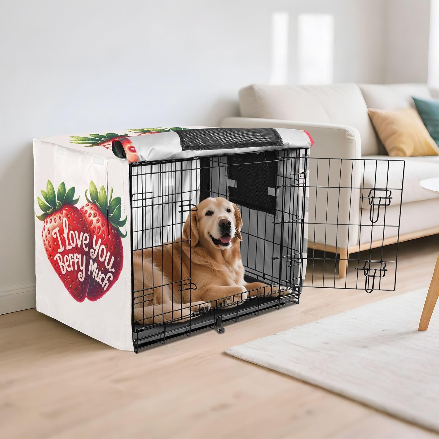 Cute Strawberries Dog Crate Cover Roll-up Sides, Covers for Pet Cages, X-Large