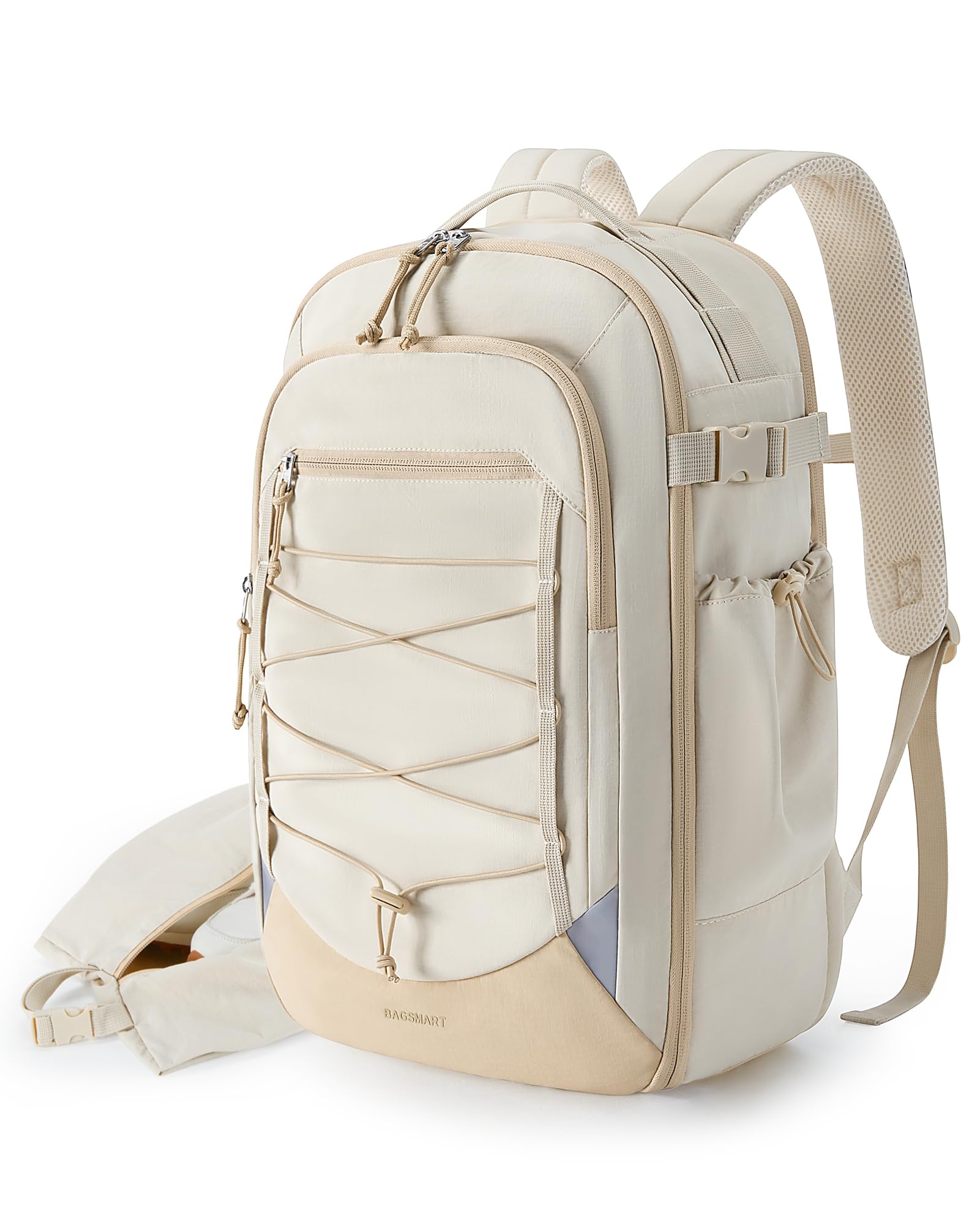 BAGSMART Carry On Travel Backpack, 17 Inch Large Travel backpack Carry On Flight Approved, Anti-theft Personal Item Backpack Travel Bag With Shoe Bag, 30L Water Resistant Casual Daypack, Bei