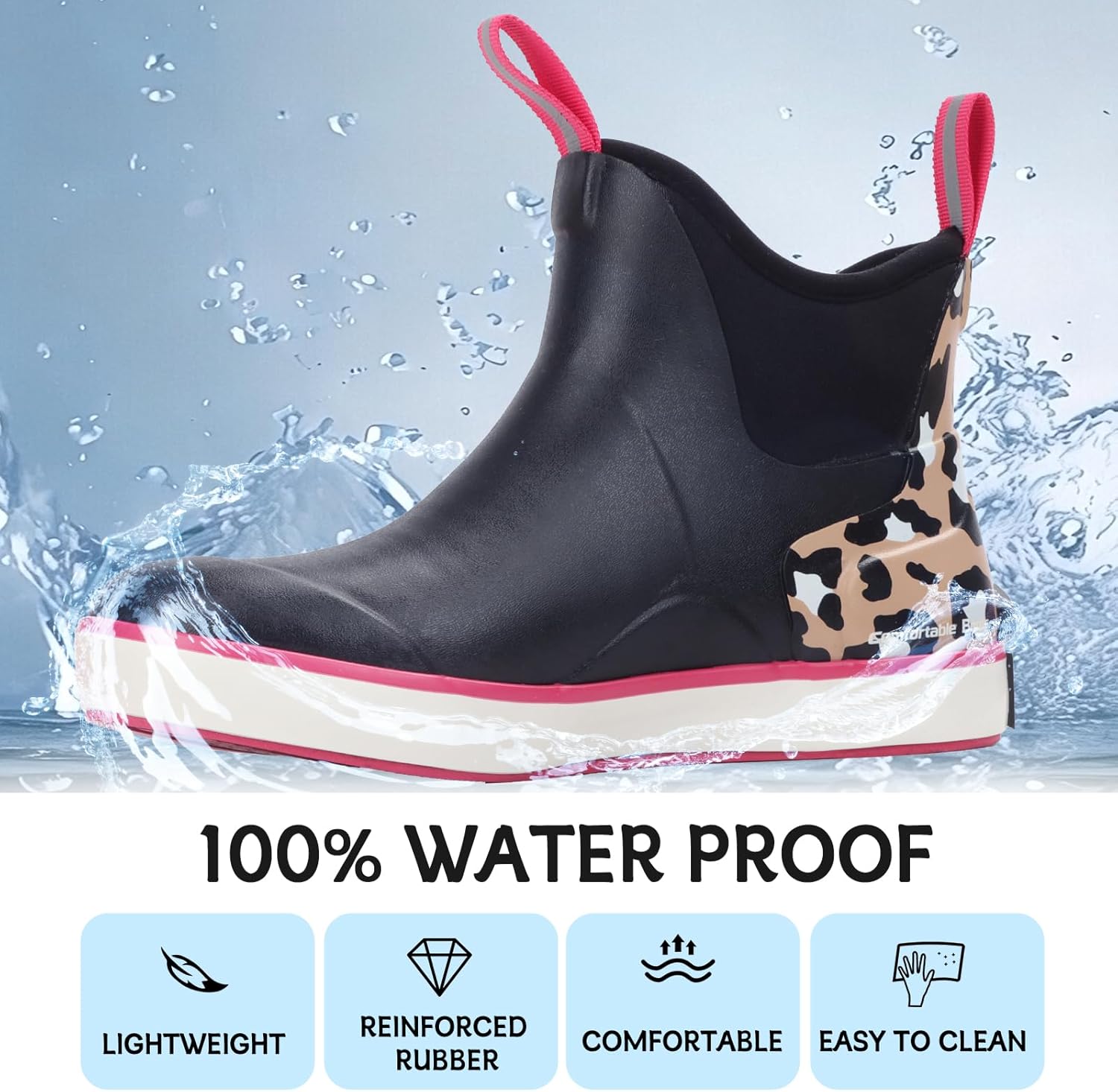Showave Womens Deck Boots Waterproof Ankle Rain Footwear Outdoor Garden Fishing Boot for Women Non-slip Insulated Rubber Booties Lightweight Work Shoes - Image 5