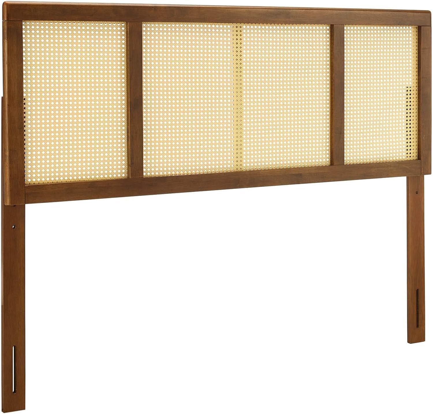 Pemberly Row King Headboard, Cane Rattan and Rubberwood, Walnut Finish, 78" W x 22.5" H, Tropical Mid-Century Modern Style, Durable Master or Guest Bedroom Furniture