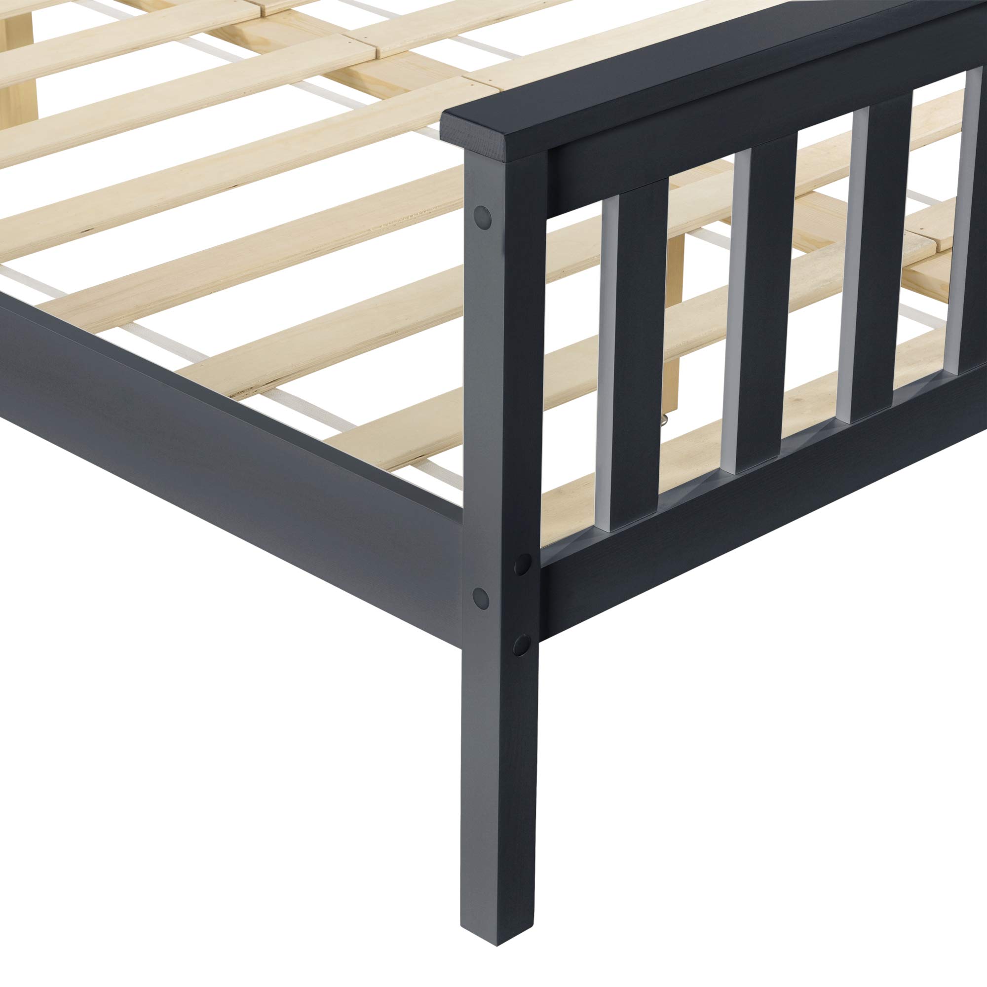 [en.casa] Cama Doble de Pino con Listones Somier 180x200 cm Cama Matrimonio Reposacabezas Alto Gris Oscuro