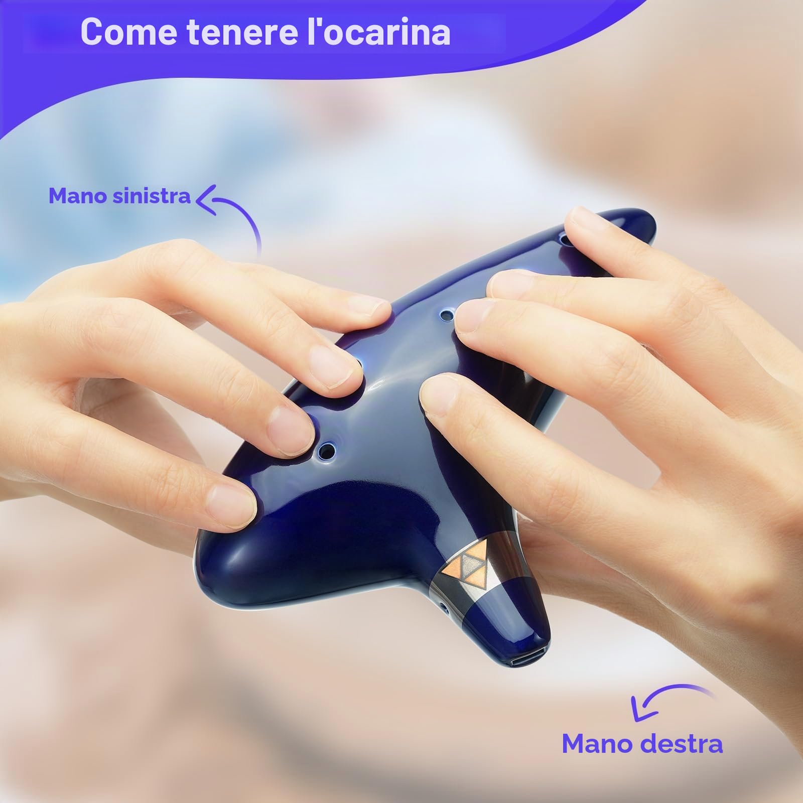 Ohuhu Zelda Ocarina Strumento con cordino da collo e libro canzoni, 12 Foro Ocarina di Ceramica Alto C leggenda di Zelda Ocarina Flute Strumento, espositore a mano e custodia protettiva nera Blu