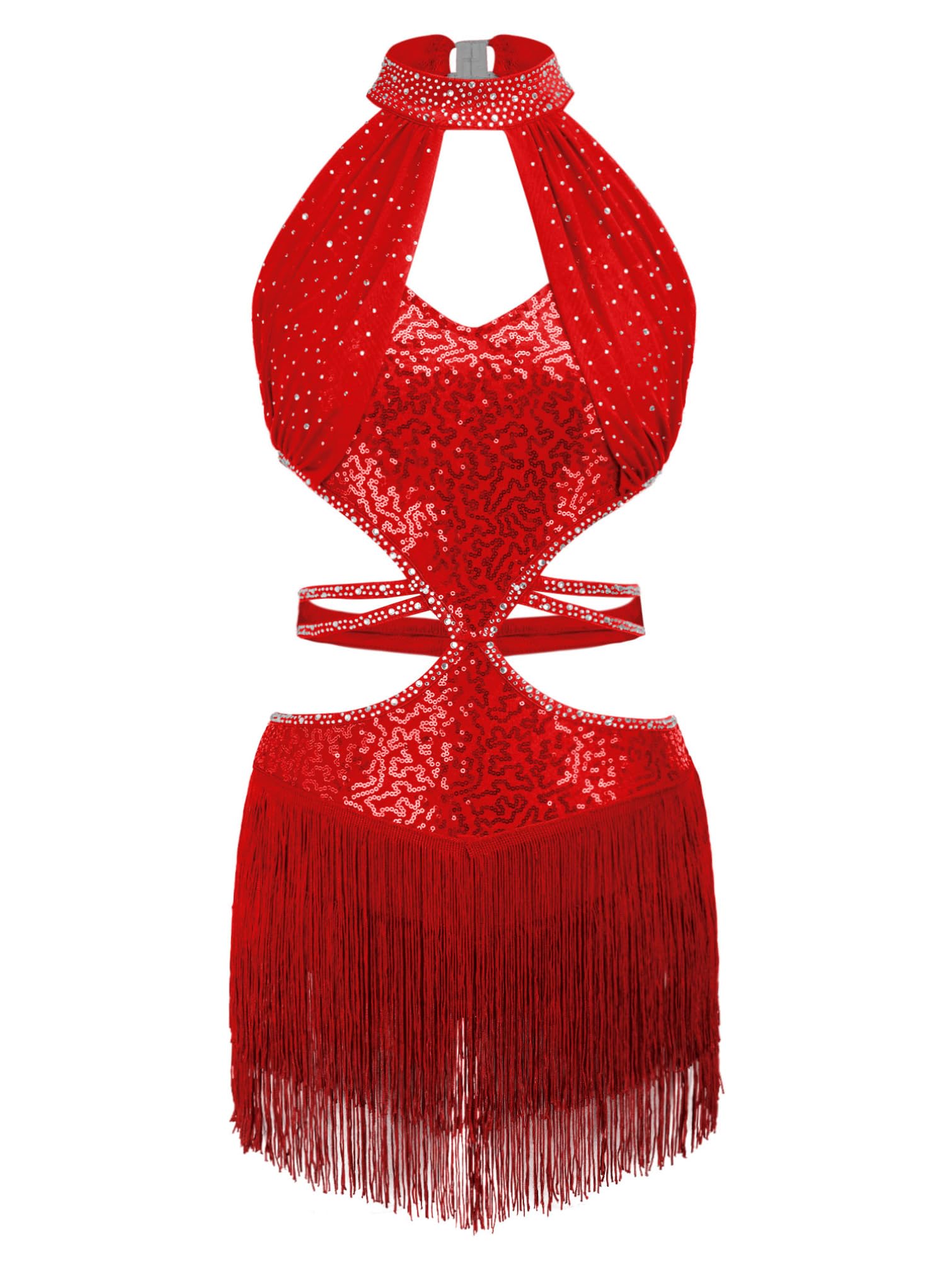 iiniim Vestido Baile Latino Lentejuelas Leotardos de Danza Maillot con Flecos Mujer sin Mangas Maillot Gimnasia Ritmica Vestido de Baile Moderno de Salon