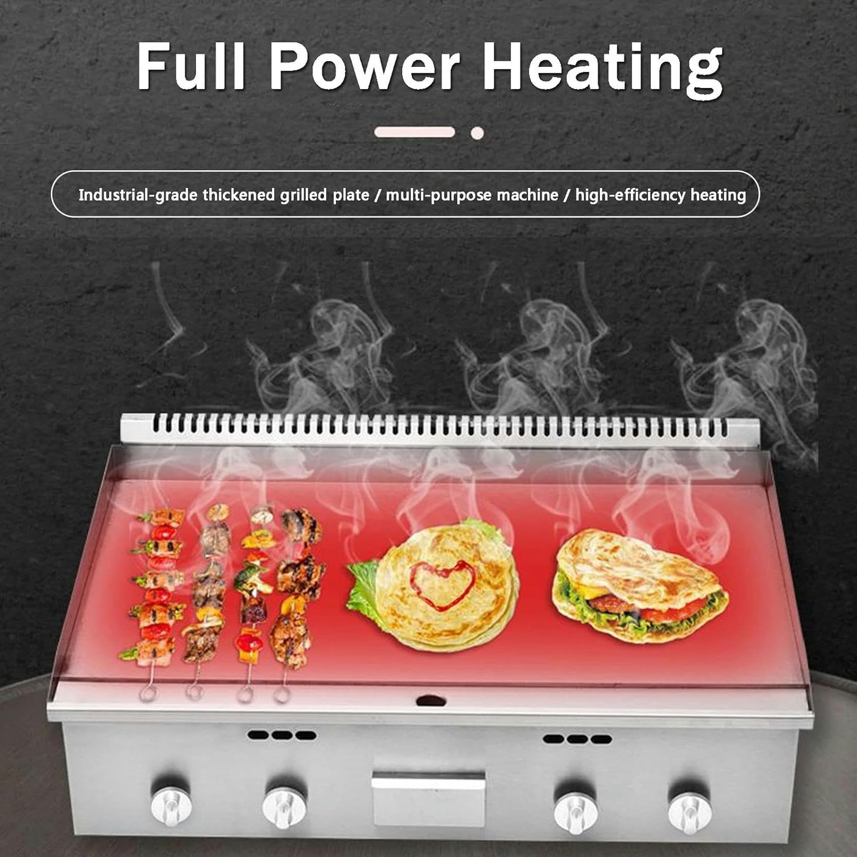 Piastra Elettrica da 220V, Temperature 50-300℃, Professionale, in Acciaio Inox con Vassoio Anti-Schizzo, Piastra Cottura Commerciale 73x40 cm Griglia Barbecue Elettric per Ristorante Mensa,1mx50cm-1pc