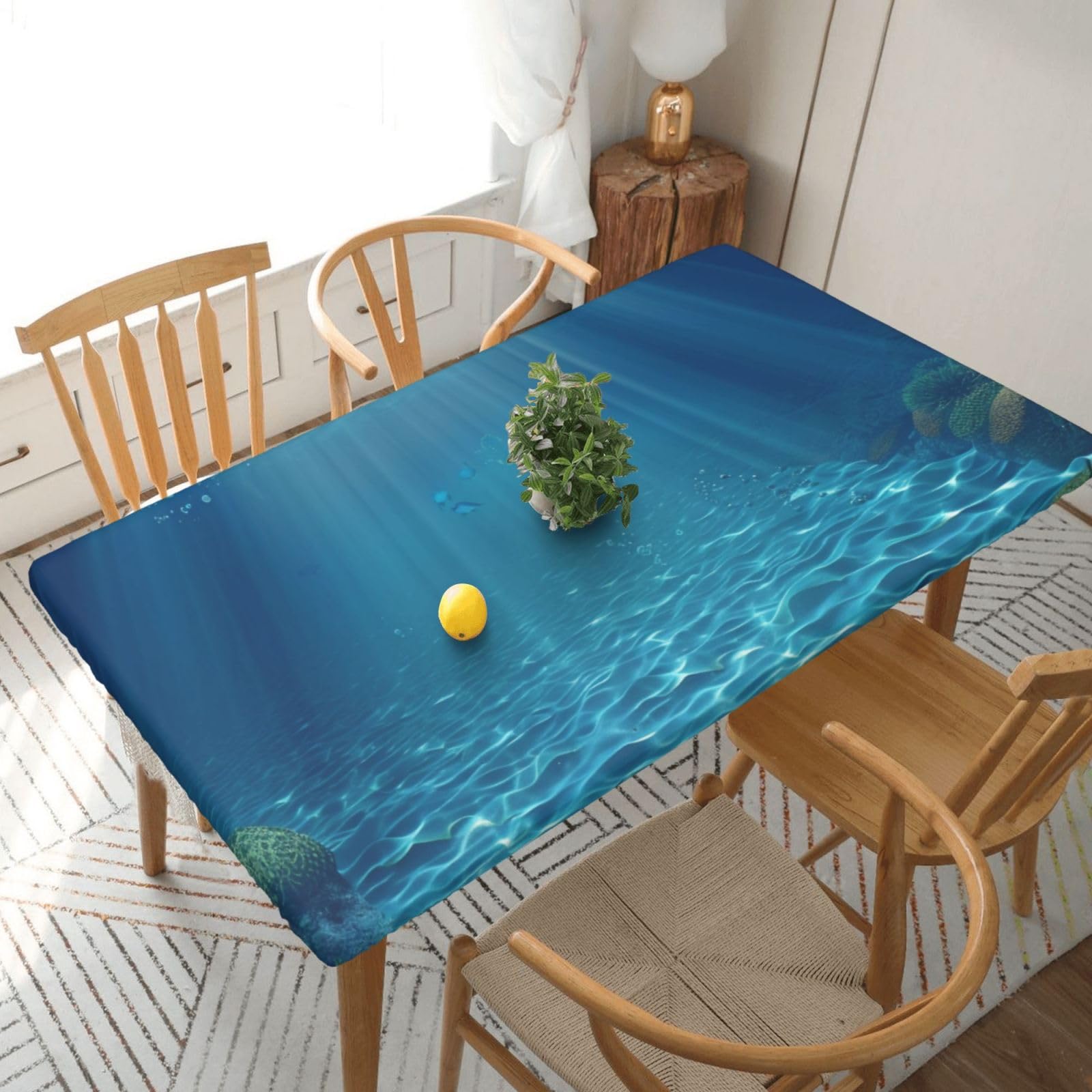 WPKJU Tranquil Underwater Scenery Printed Tablecloths 5ft Rectangular Table Covers Washable Polyester Decorative Table Cloth for Dining Table Picnic Wedding