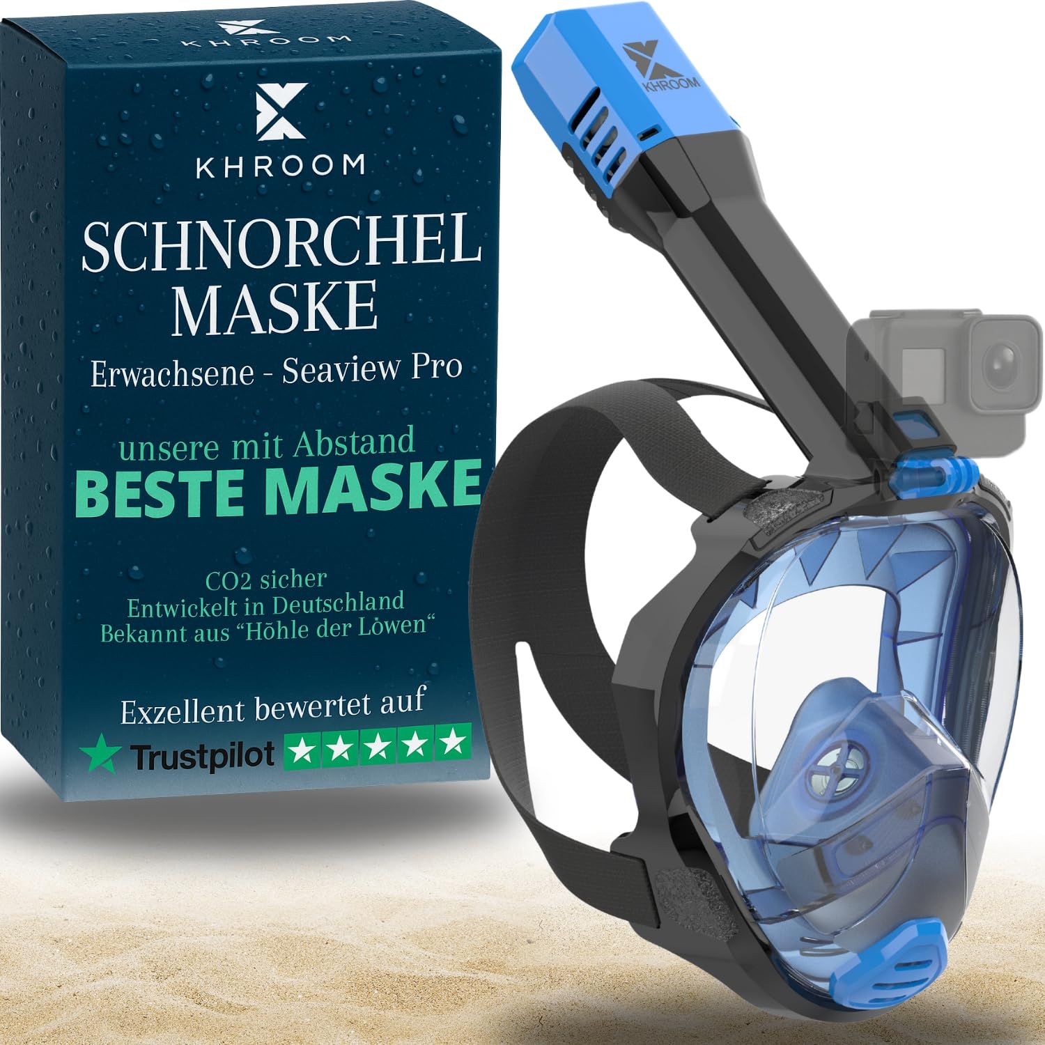 Khroom Schnorchelmaske Erwachsene Vollmaske | Unsere Beste CO2 sichere Tauchermaske Seaview Pro zum Schnorcheln | Tauchmaske Vollgesichtsmaske | Fullface Tauchermaske