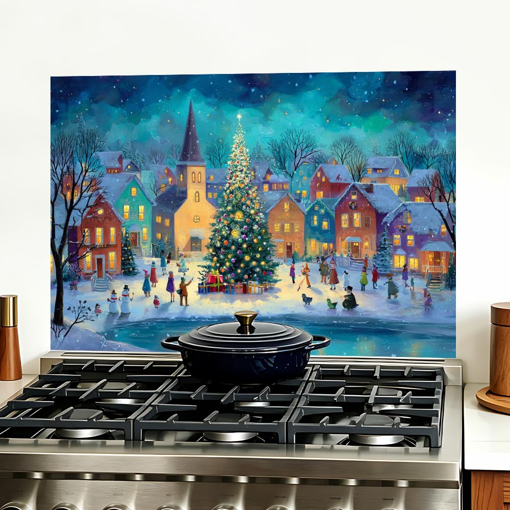 Christmas Town Square Backsplash Peel and Stick, 35.4x23.6 in