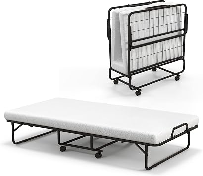 GOFLAME Folding Bed with Memory Foam Mattress, Twin Size Guest Bed with Sturdy Metal Frame, Portable Rollaway Bed for Adults & Kids, Ideal for Home, Office
