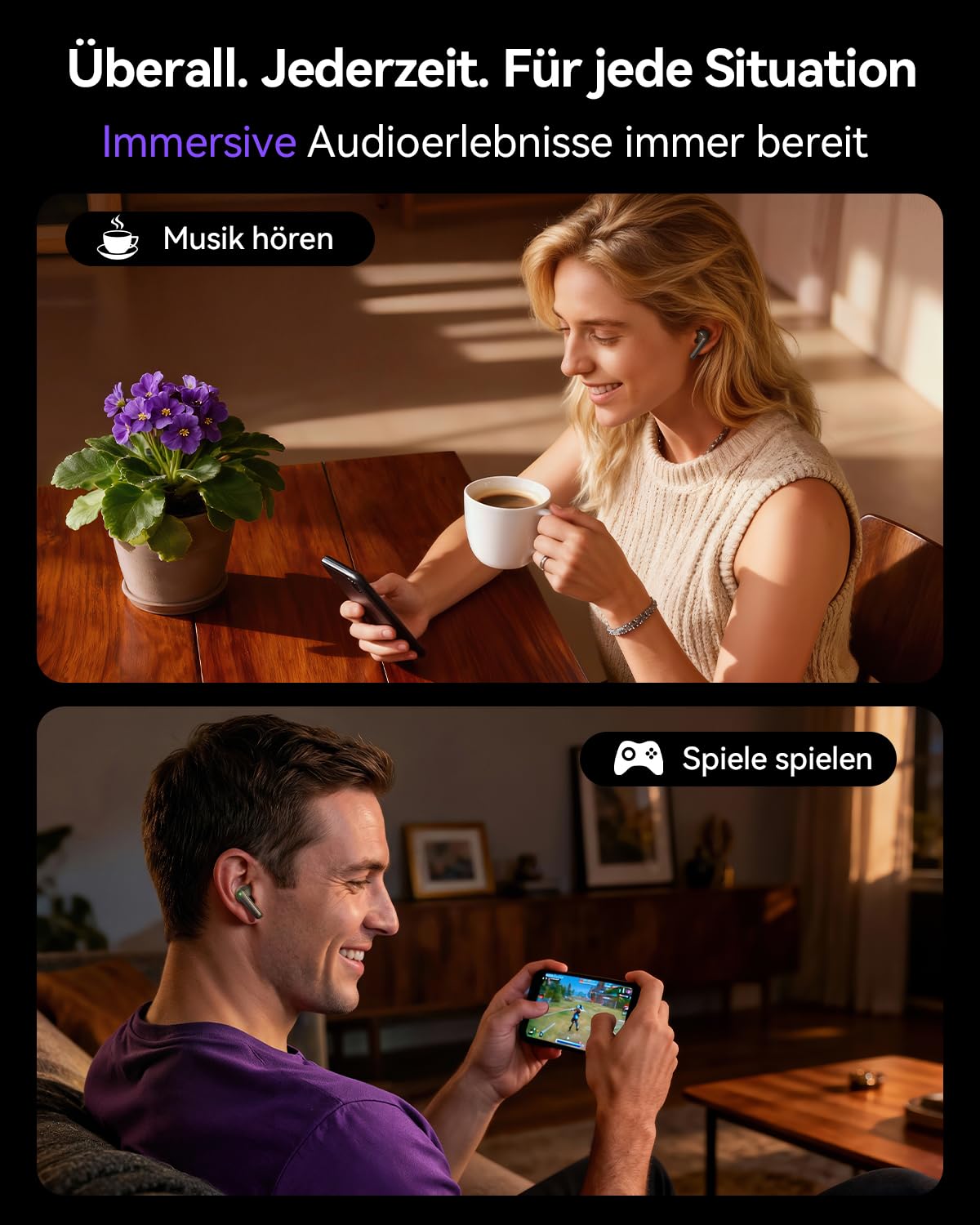 Cuffie wireless Bluetooth 5.4, auricolari in-ear con display touch screen, microfono ANC & ENC, 5 modalità EQ, suono stereo HiFi, 48 ore di riproduzione, impermeabilità IPX7, per iPhone e Android