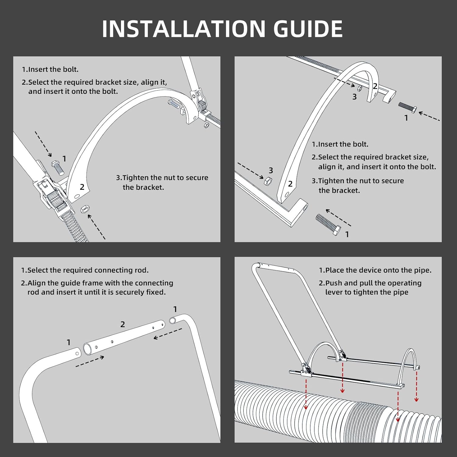 HDPE Corrugated Pipe Tensioner Tool Kit, Manual Docking Pipeline Installation Tool, Heavy Duty Universal Pipe Clamp, 6 Pairs Interchangeable Inserts for 200/225/300/400/500/600 mm Pipes