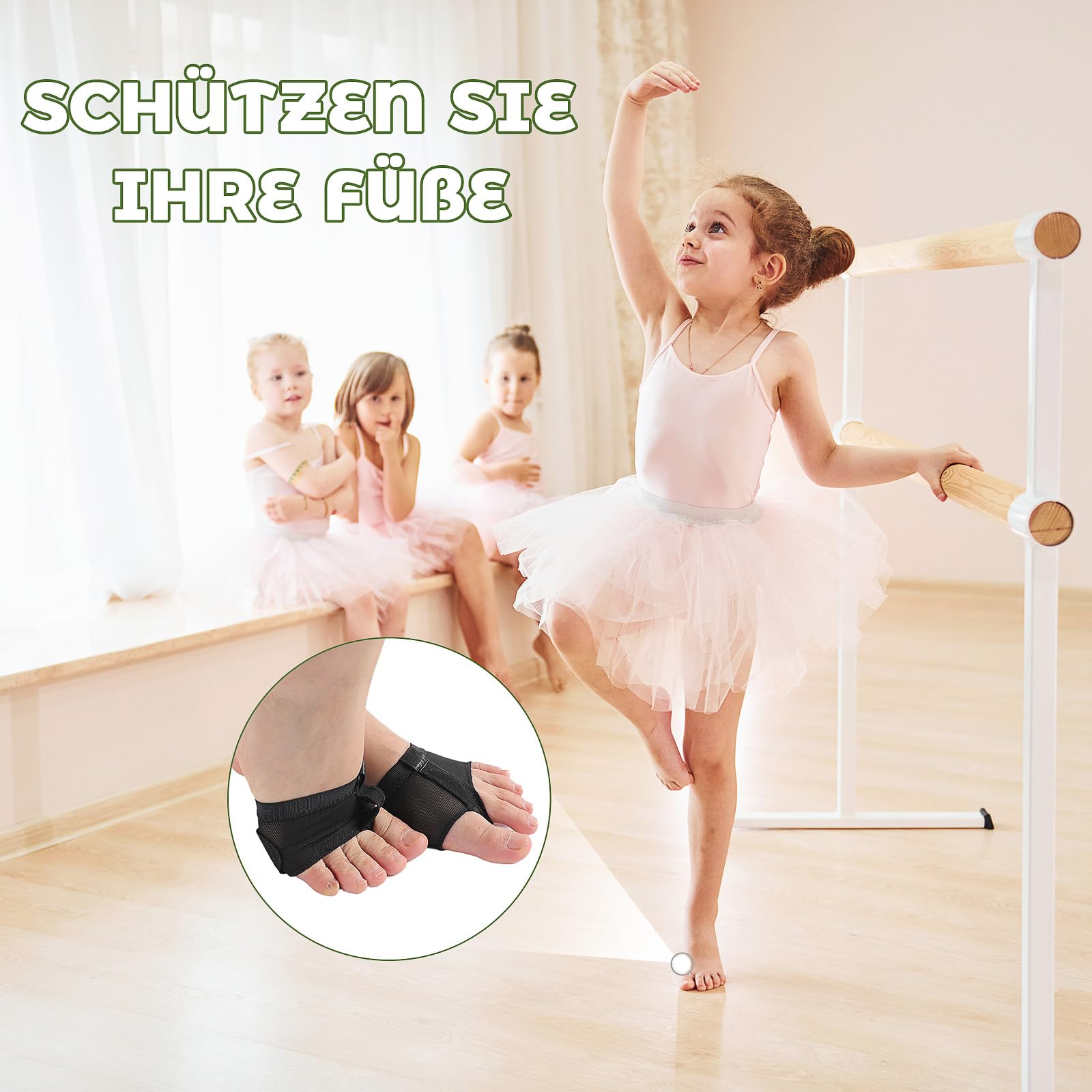 Protección Pies Baile, 2 Pares Tangas de Pie de Ballet, Almohadilla Protectora para Gimnasia (Negro y Tono de Piel)