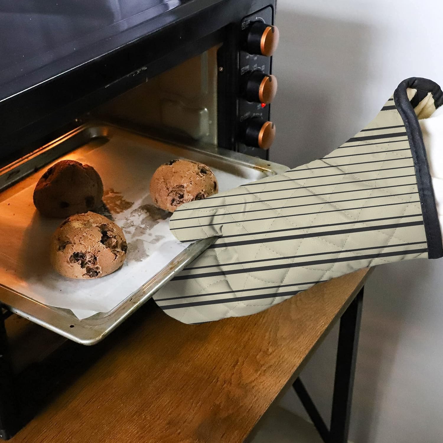 Odporne na wysokie temperatury pikowane bawełniane rękawice kuchenne (zestaw 2 szt.), pikowane z podszewką frotte, bezpieczne do kuchni, gotowania i pieczenia, grillowania, przenoszenia